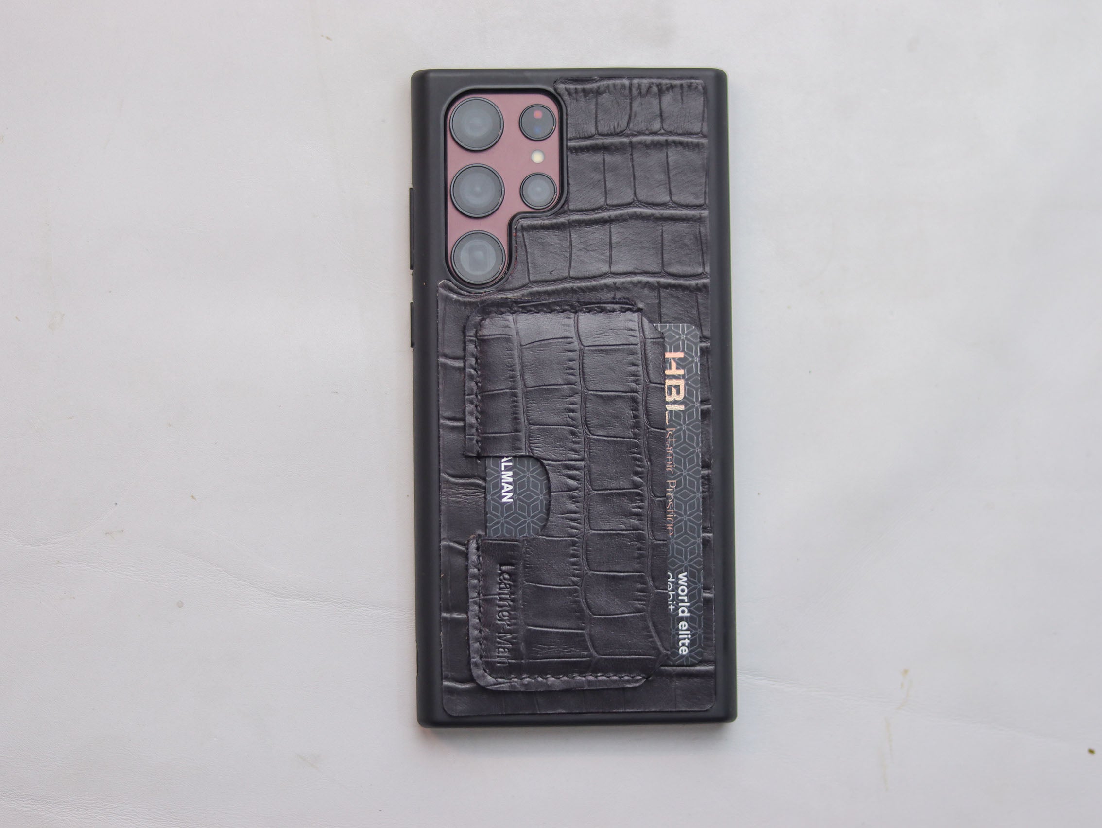 BLACK CROCO LEATHER WALLET PHONE CASE