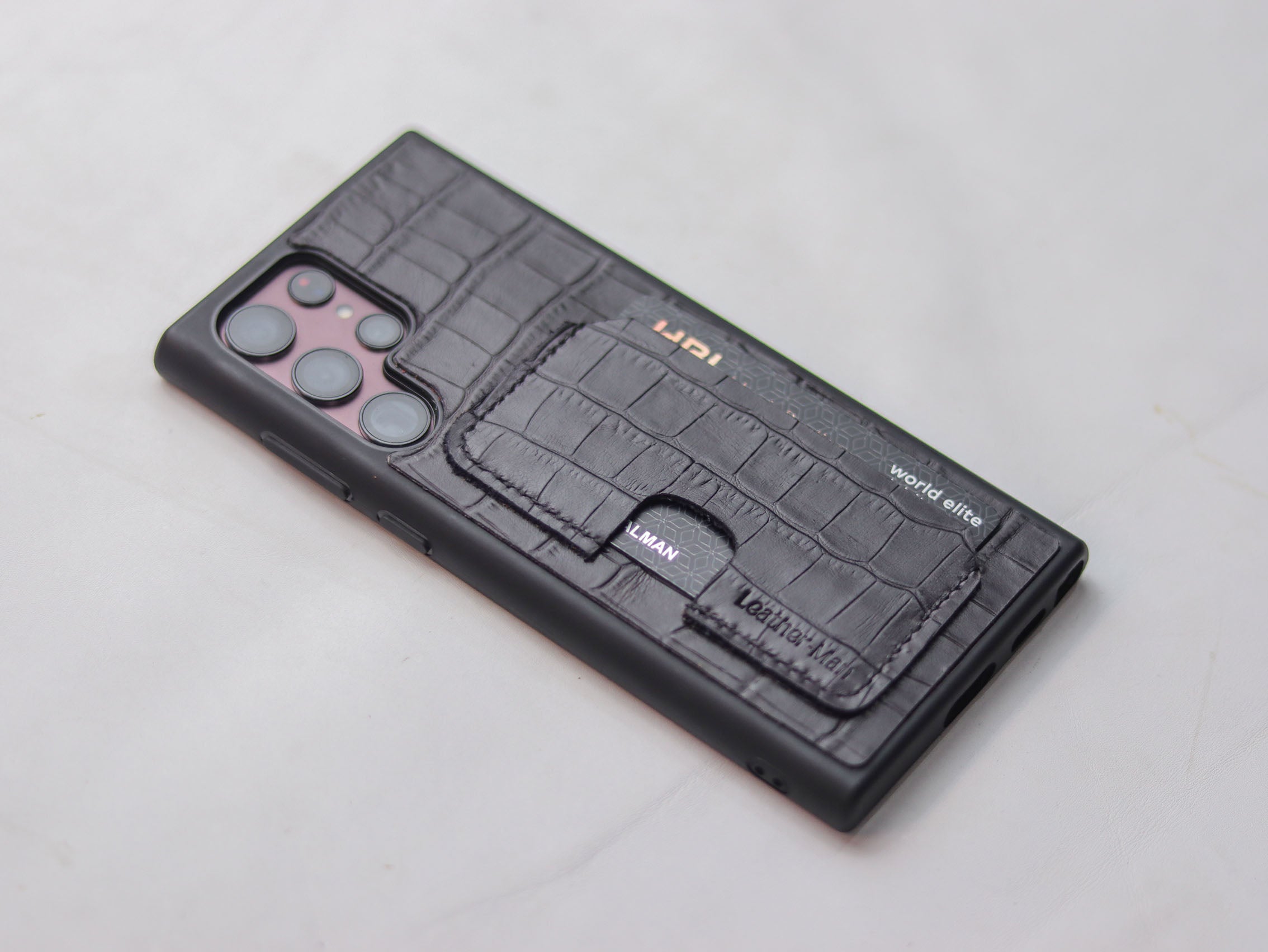 BLACK CROCO LEATHER WALLET PHONE CASE
