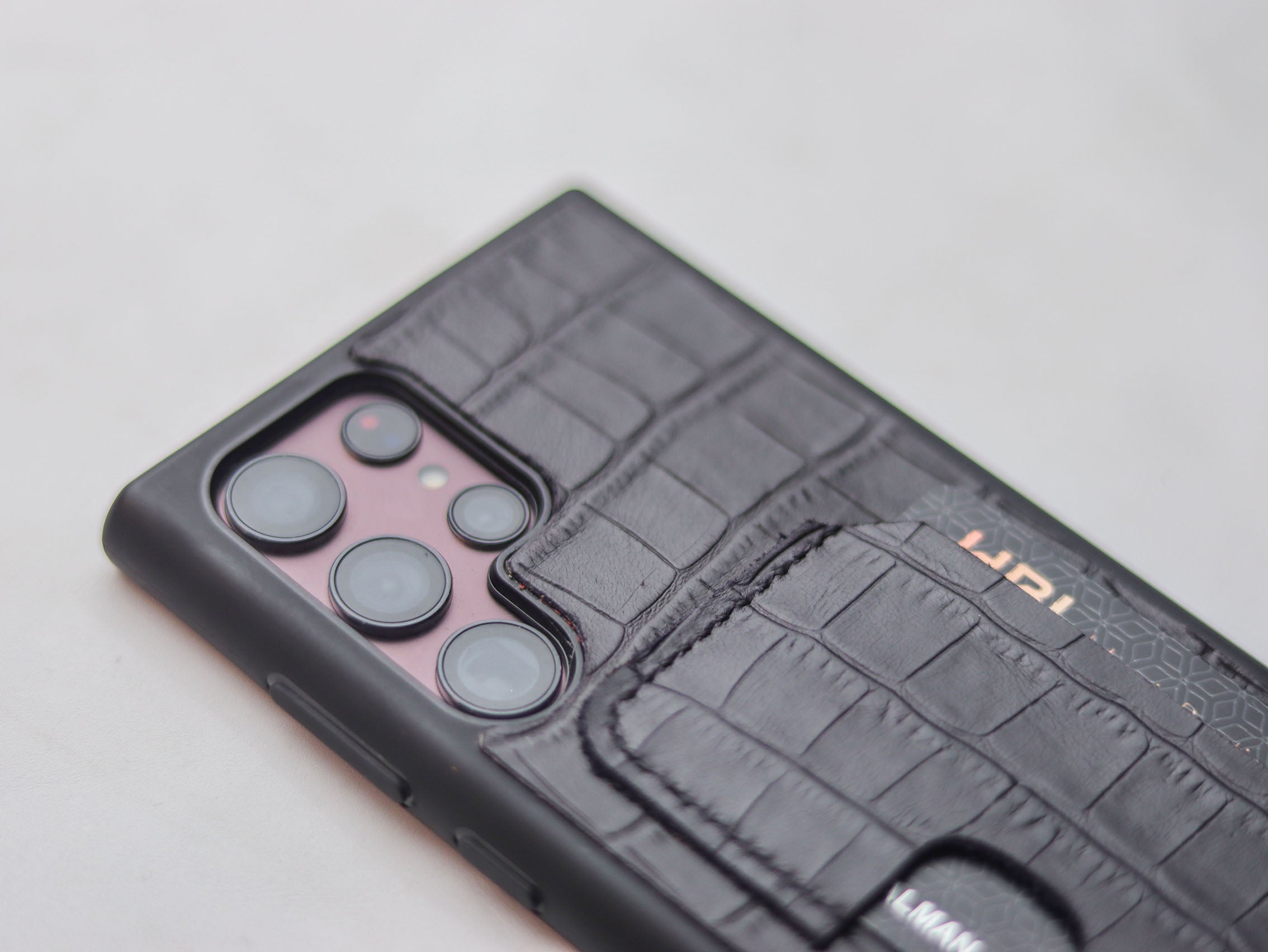 BLACK CROCO LEATHER WALLET PHONE CASE