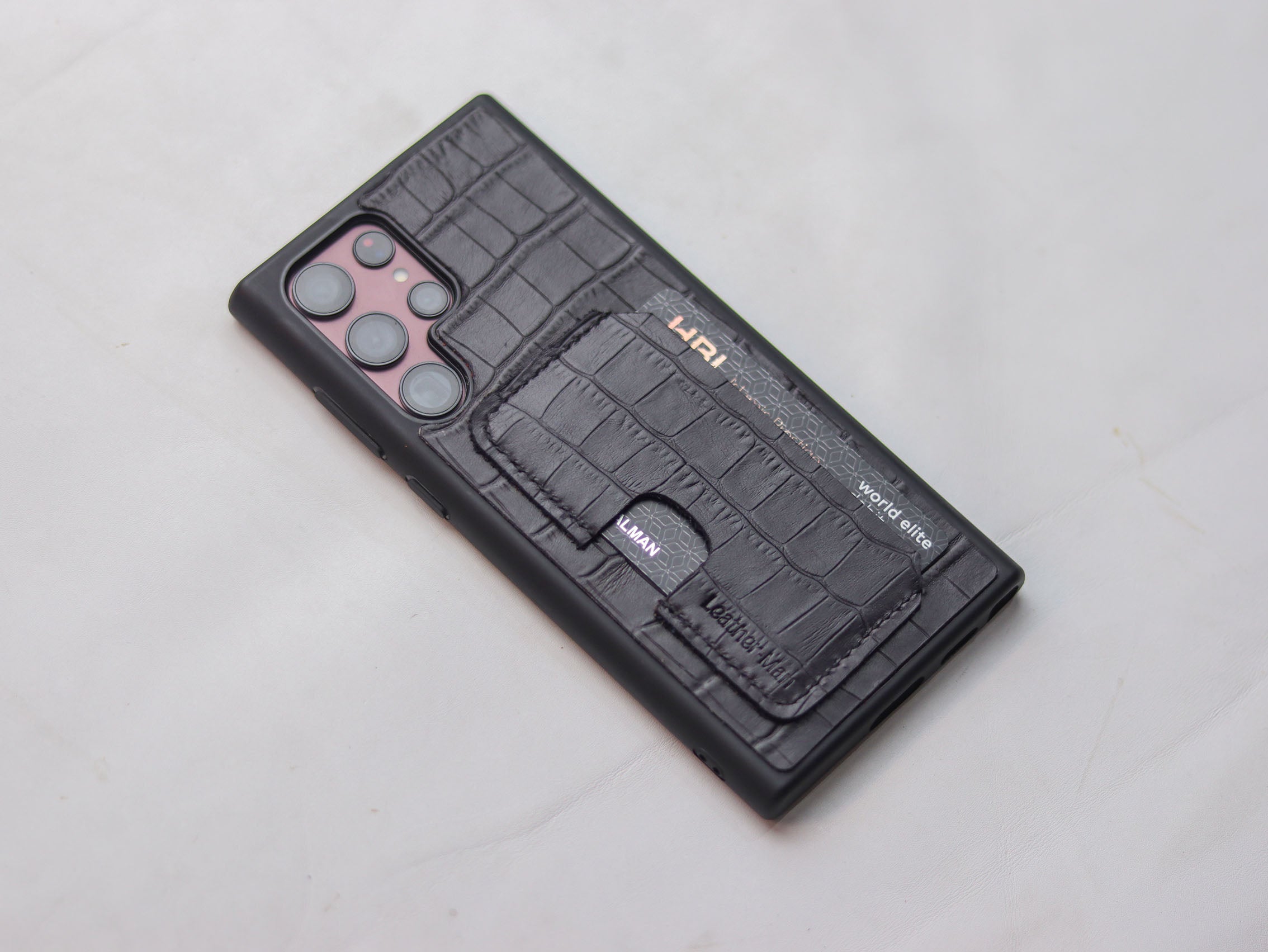 BLACK CROCO LEATHER WALLET PHONE CASE