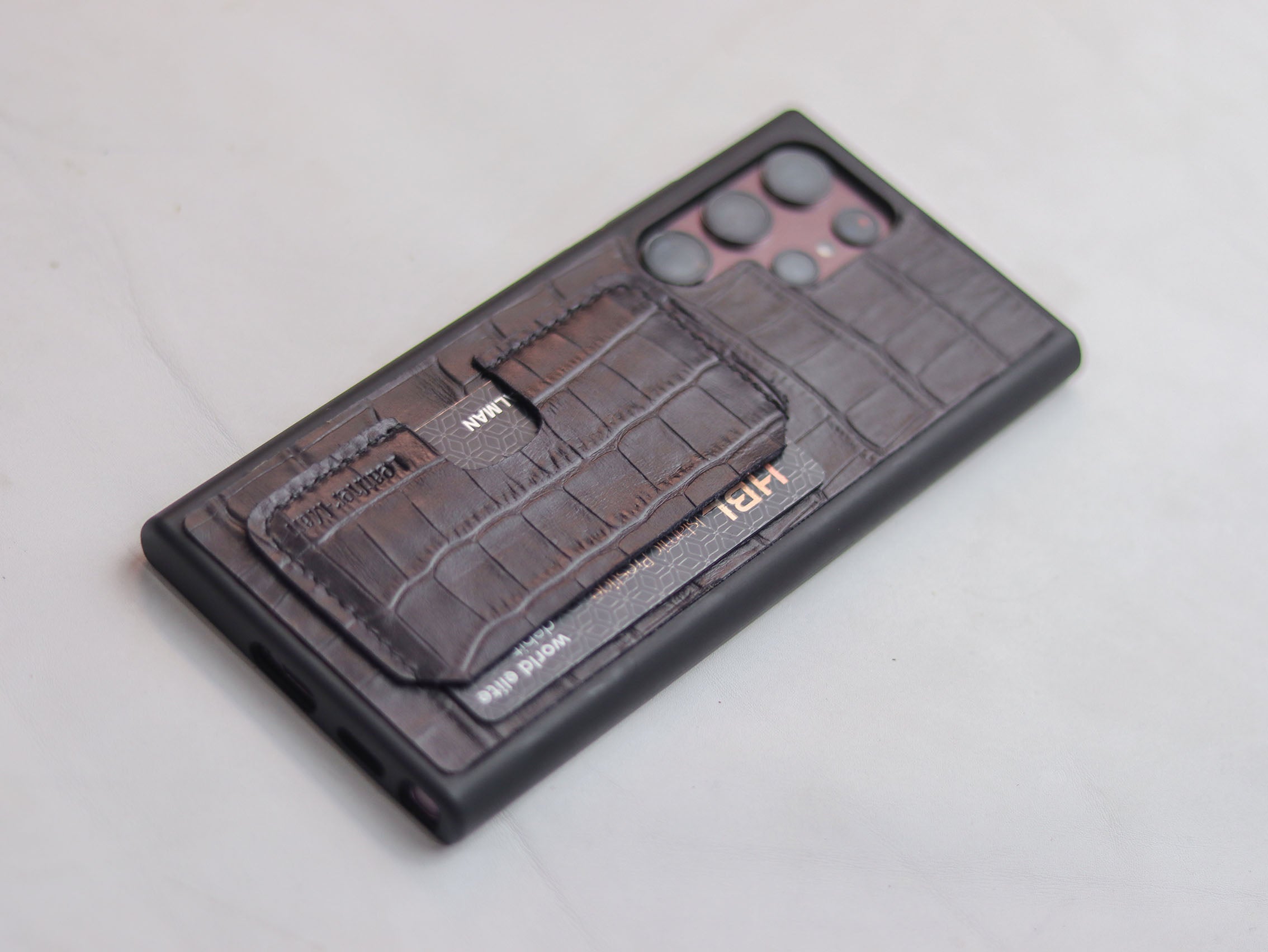 BLACK CROCO LEATHER WALLET PHONE CASE