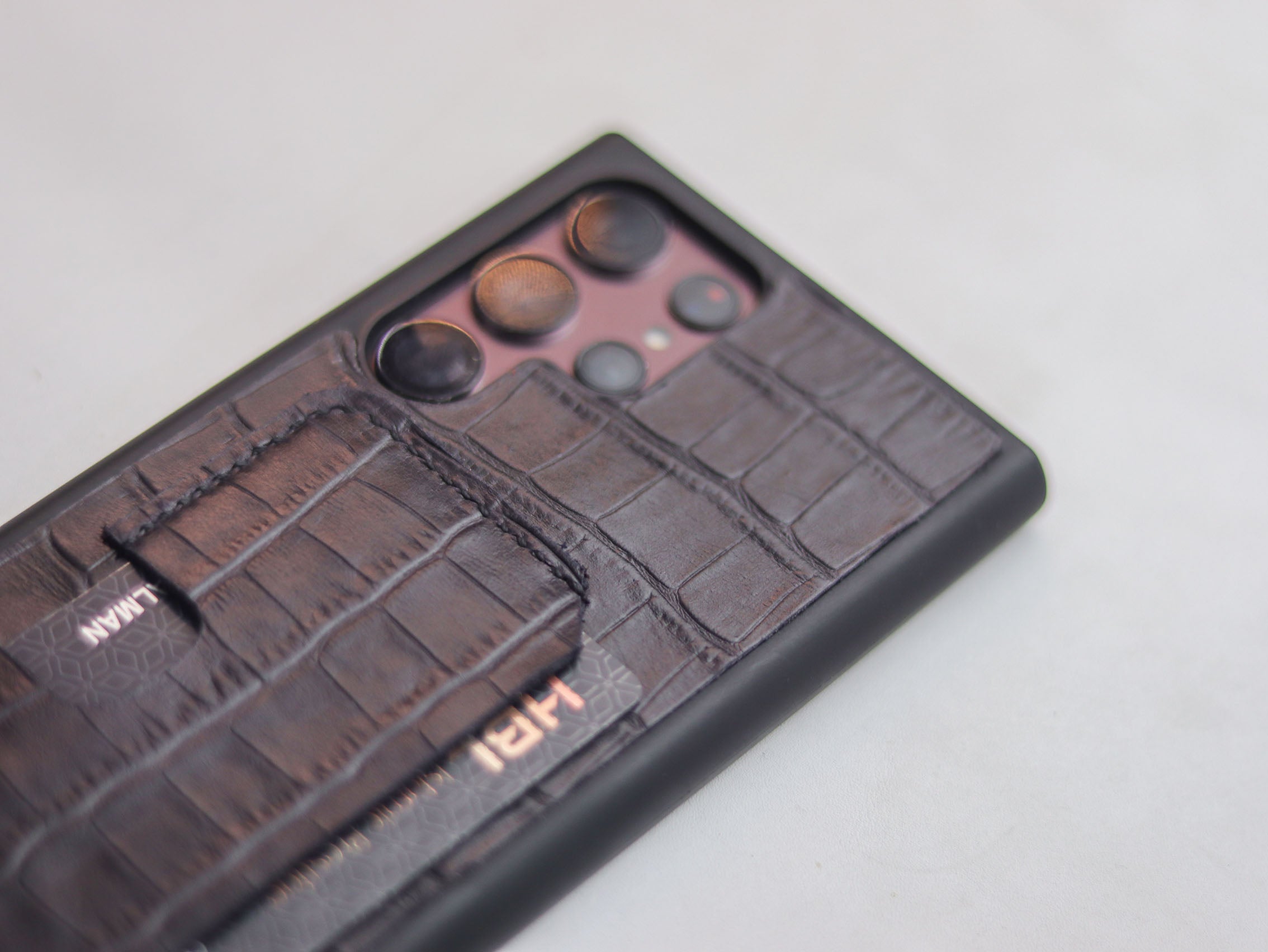 BLACK CROCO LEATHER WALLET PHONE CASE