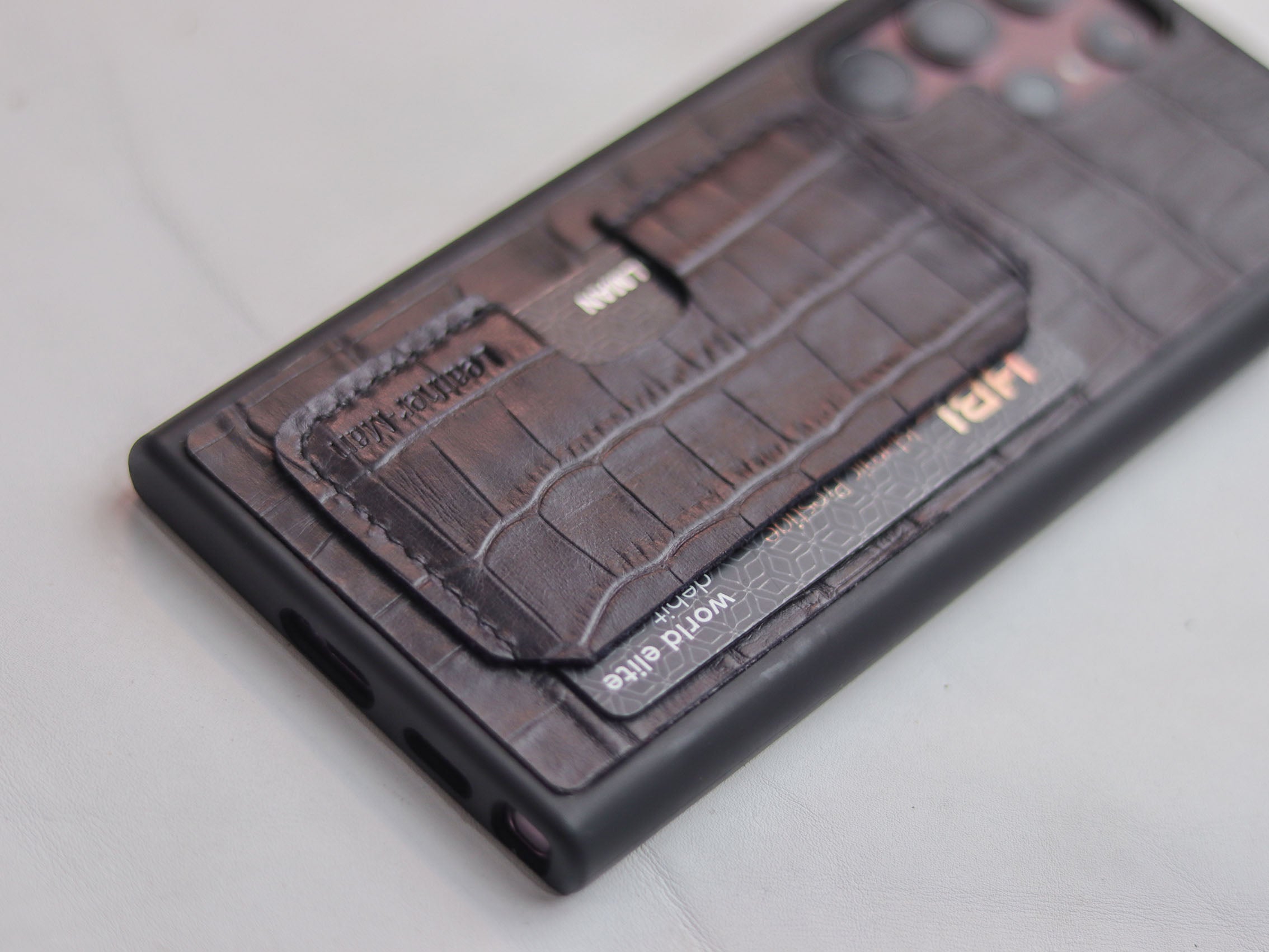 BLACK CROCO LEATHER WALLET PHONE CASE