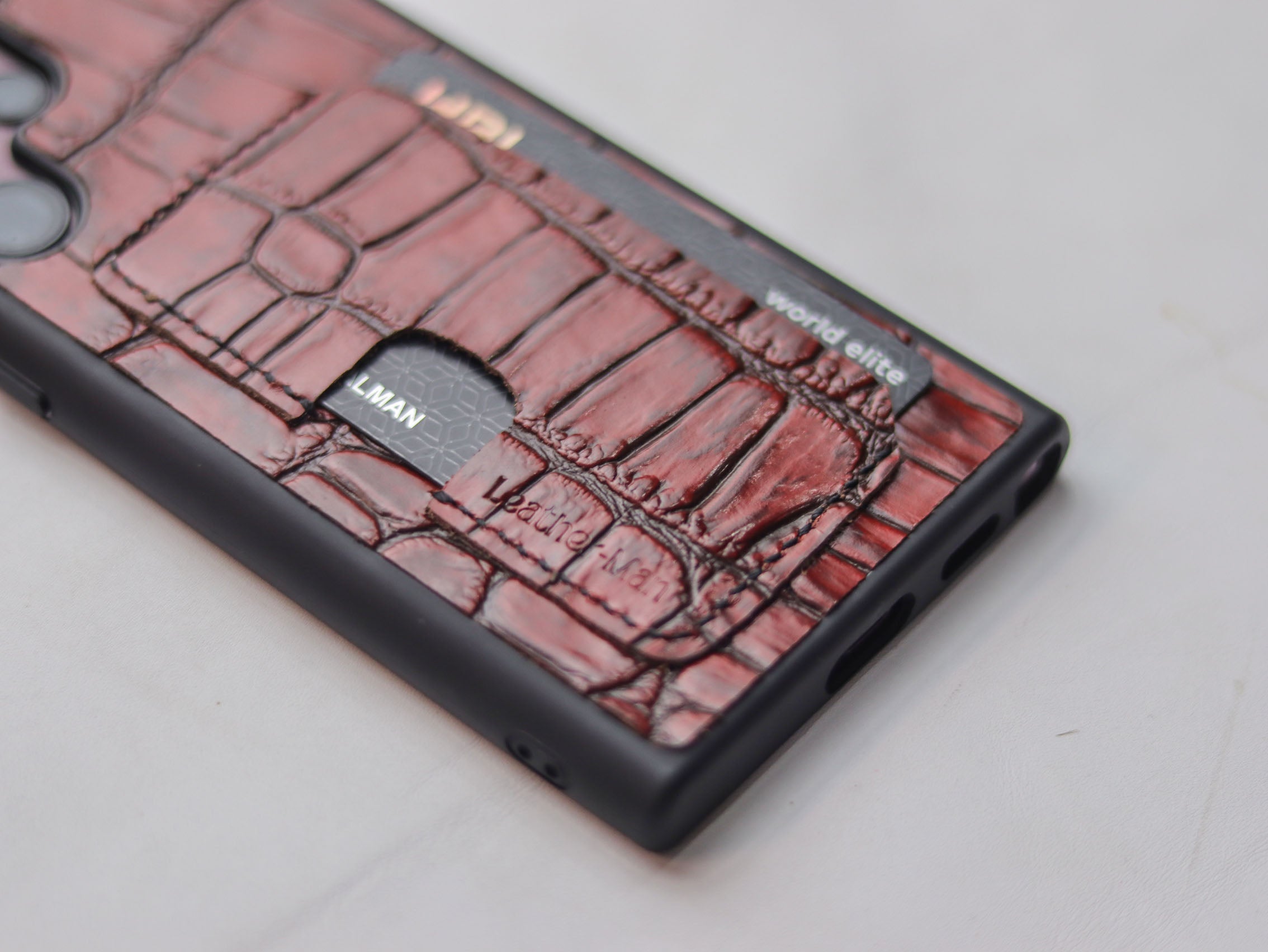 BURGUNDY CROCO (LARGE SCALE) LEATHER WALLET PHONE CASE