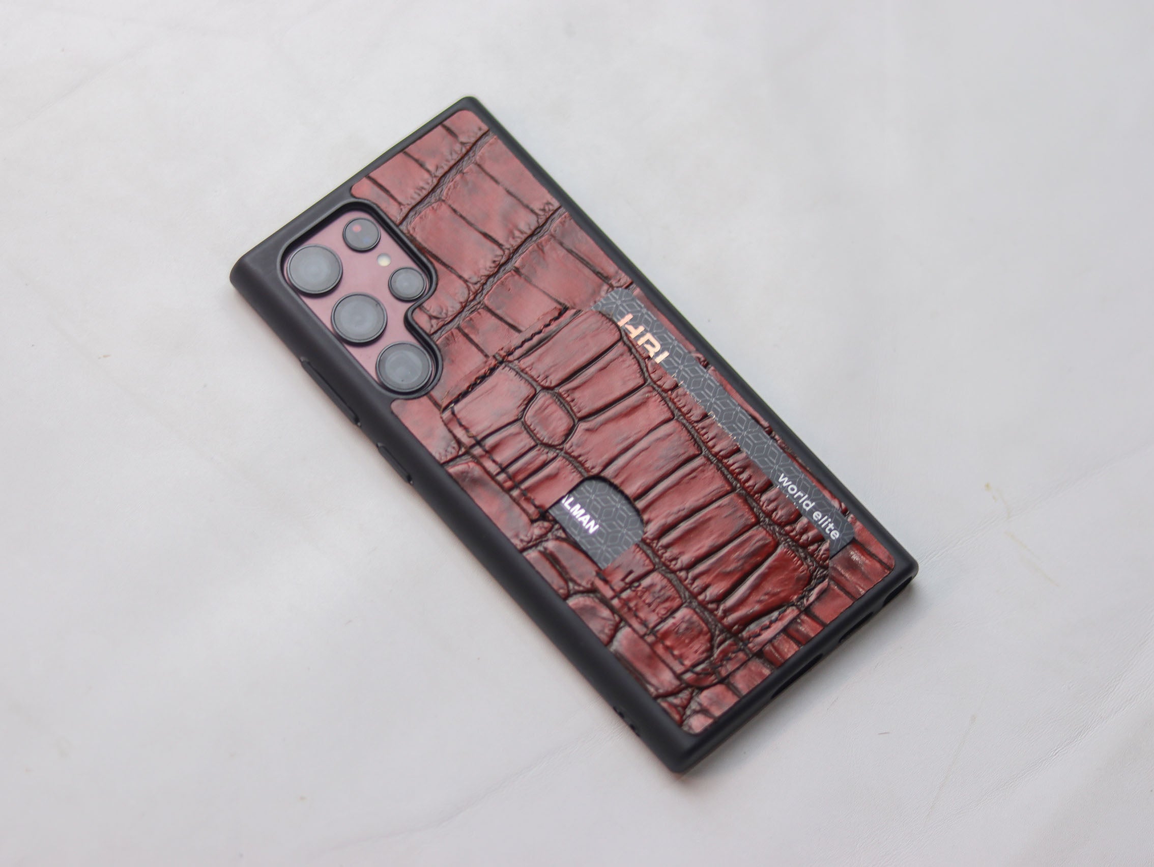 BURGUNDY CROCO (LARGE SCALE) LEATHER WALLET PHONE CASE
