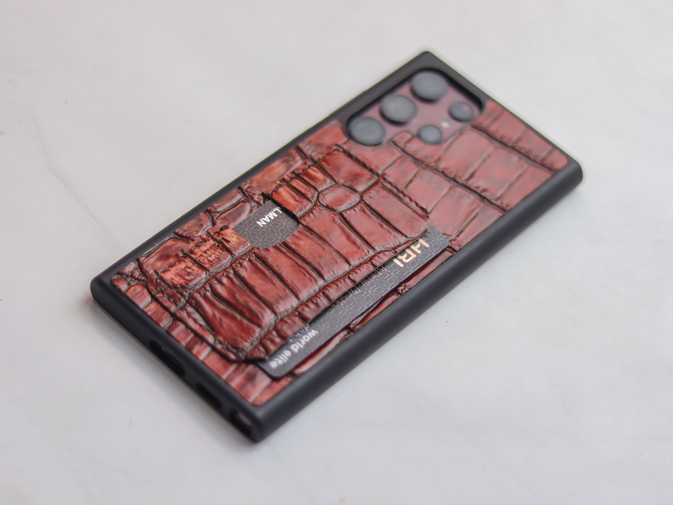 BURGUNDY CROCO (LARGE SCALE) LEATHER WALLET PHONE CASE