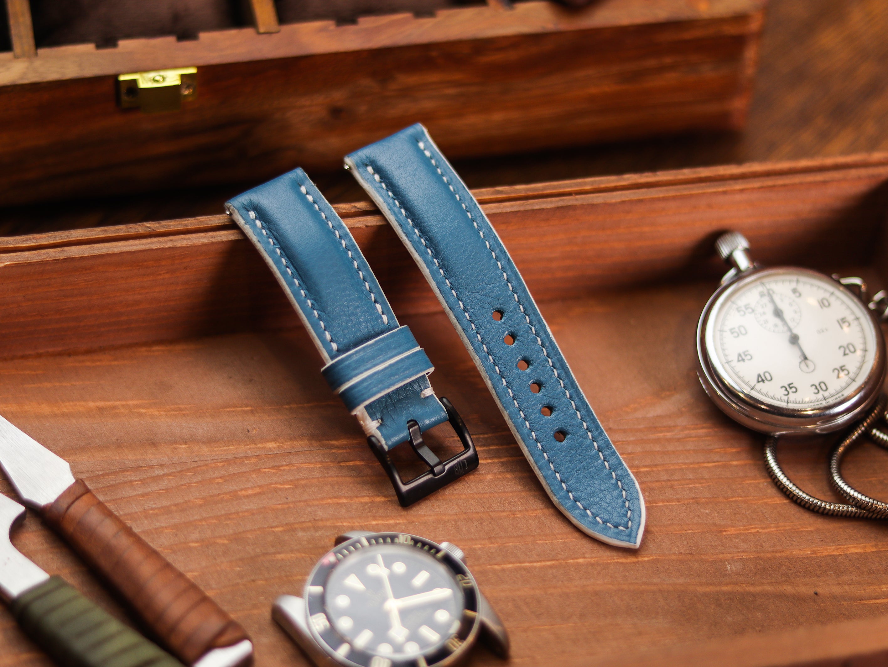 COBALT BLUE CALF LEATHER WATCH STRAPS - PADDED