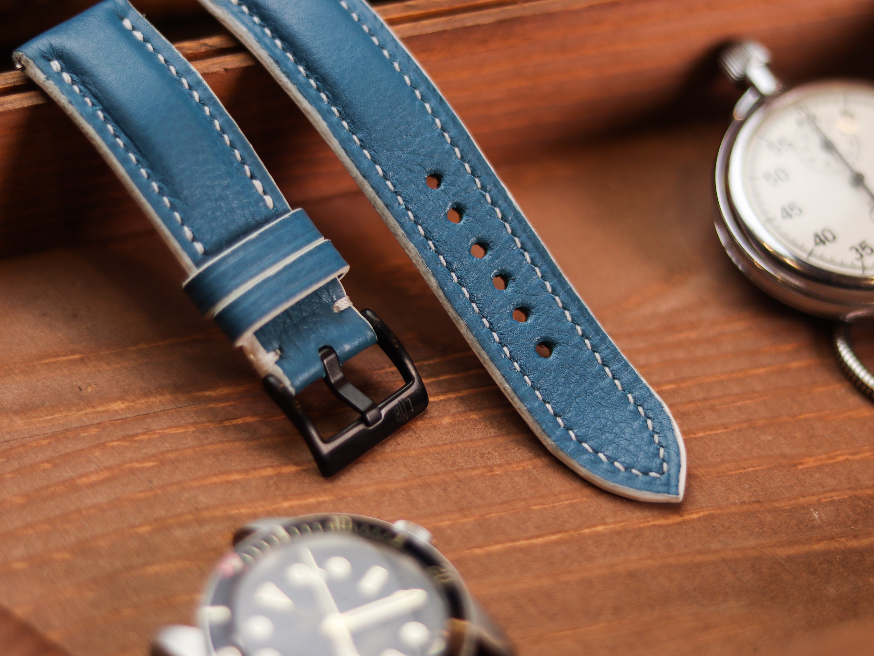 COBALT BLUE CALF LEATHER WATCH STRAPS - PADDED