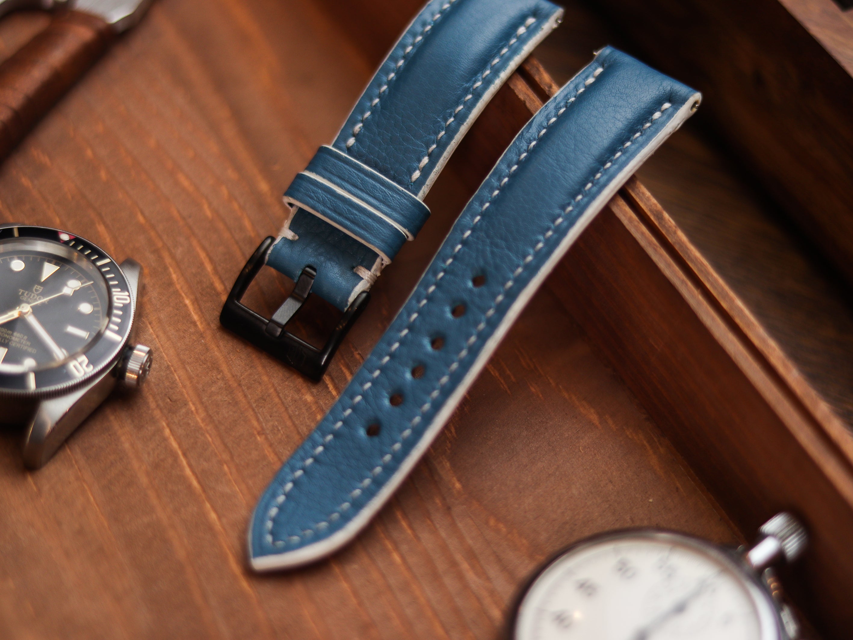 COBALT BLUE CALF LEATHER WATCH STRAPS - PADDED