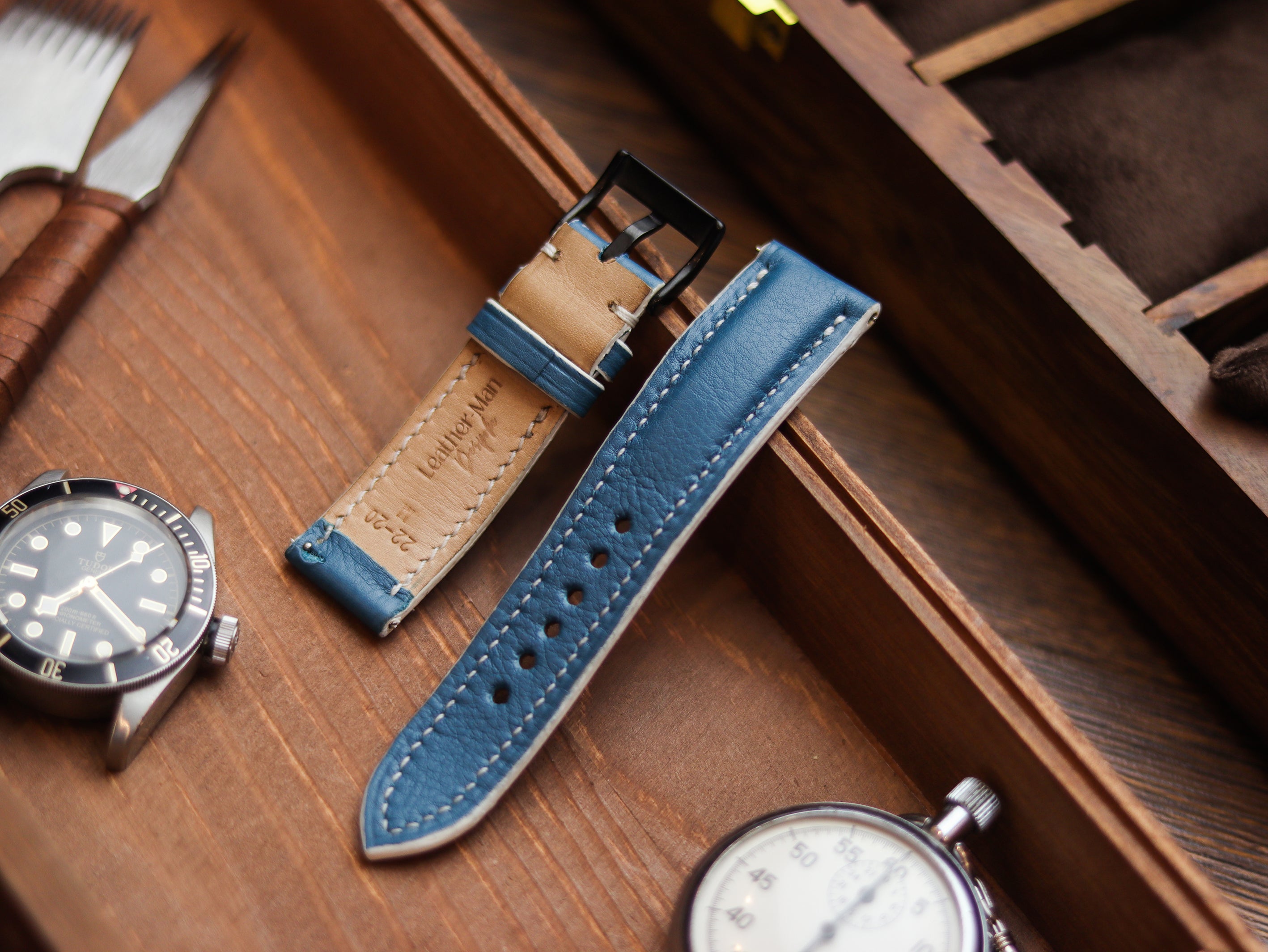 COBALT BLUE CALF LEATHER WATCH STRAPS - PADDED