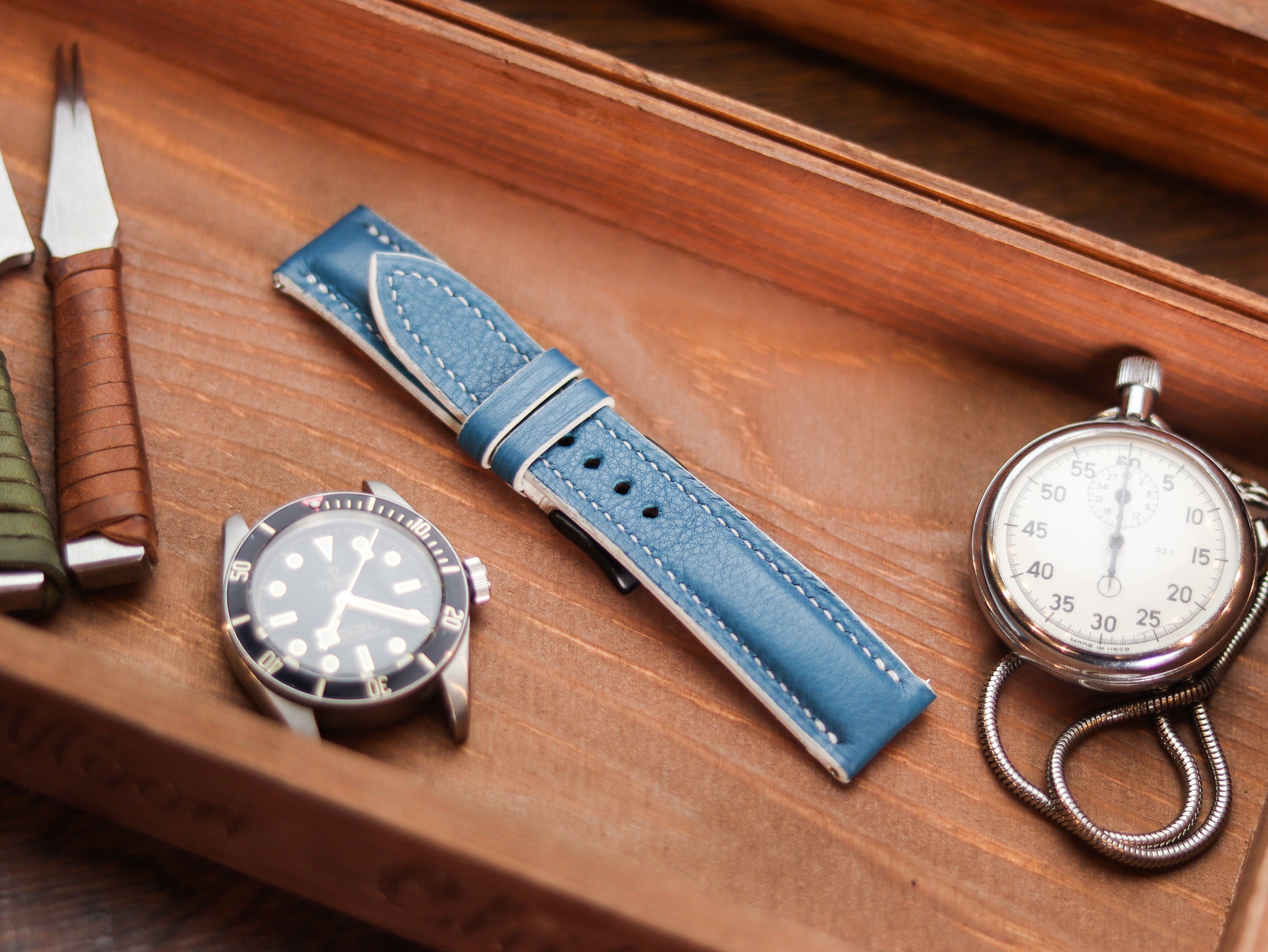 COBALT BLUE CALF LEATHER WATCH STRAPS - PADDED