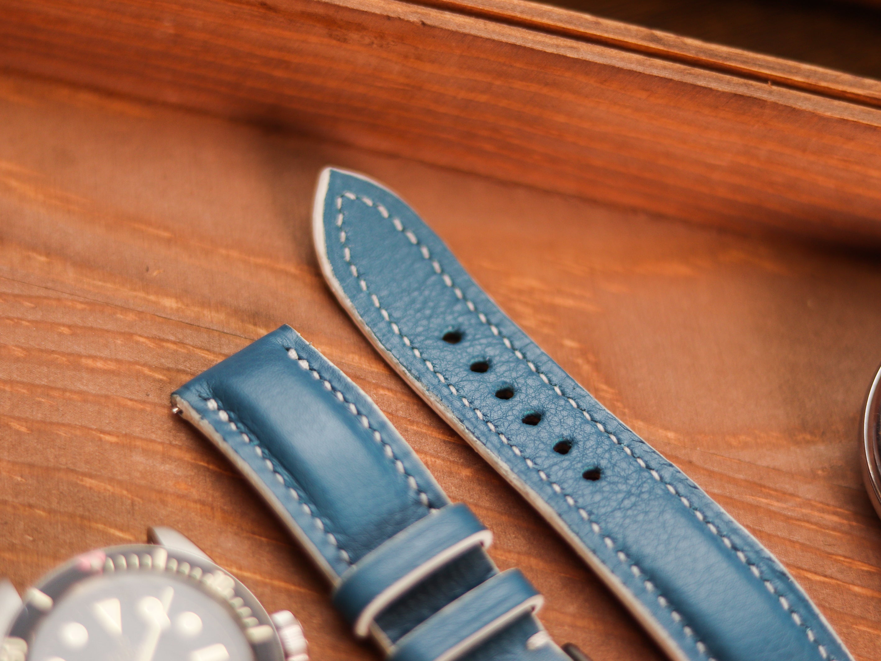 COBALT BLUE CALF LEATHER WATCH STRAPS - PADDED