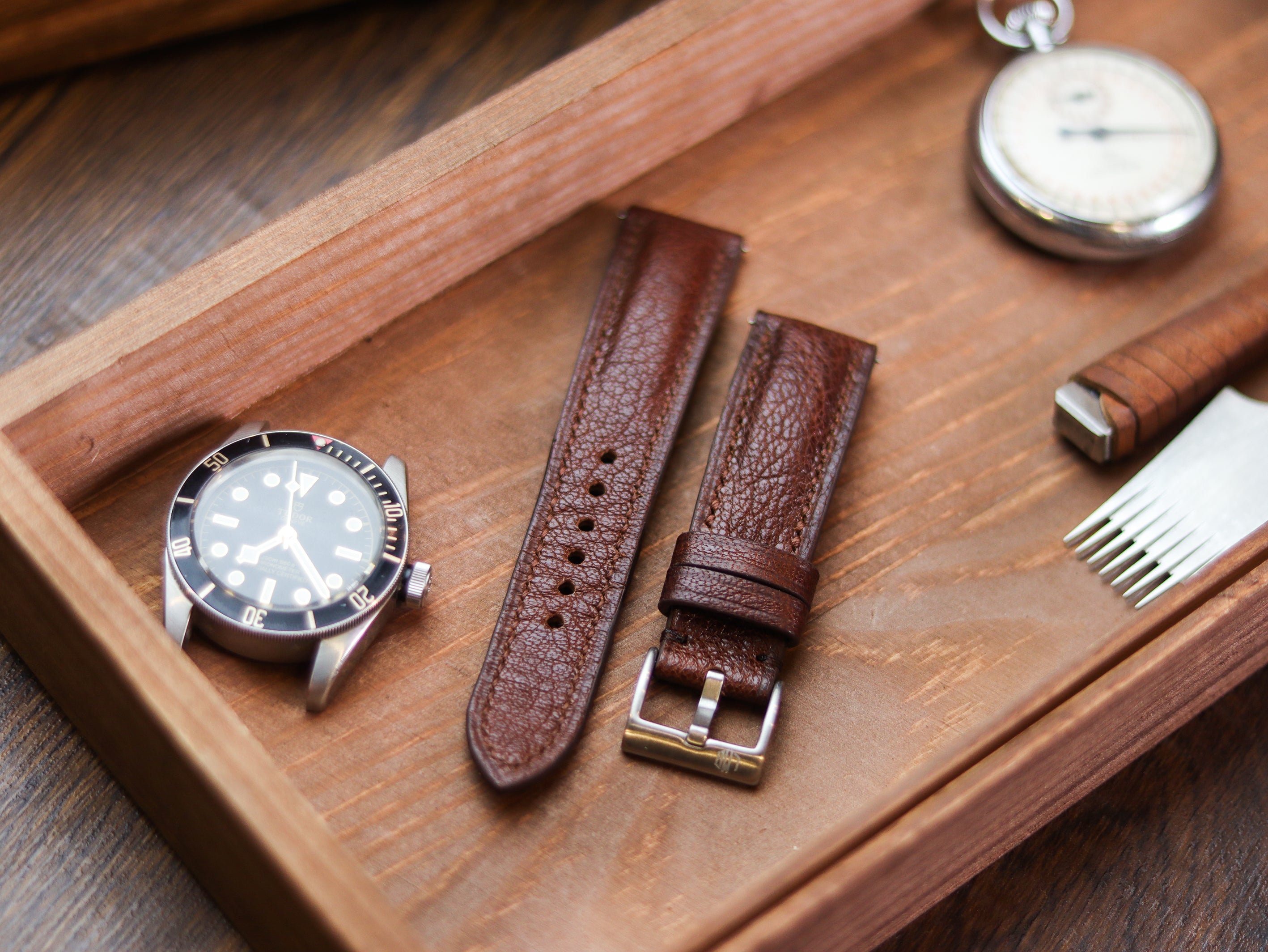 PECAN BROWN CALF LEATHER WATCH STRAPS - PADDED