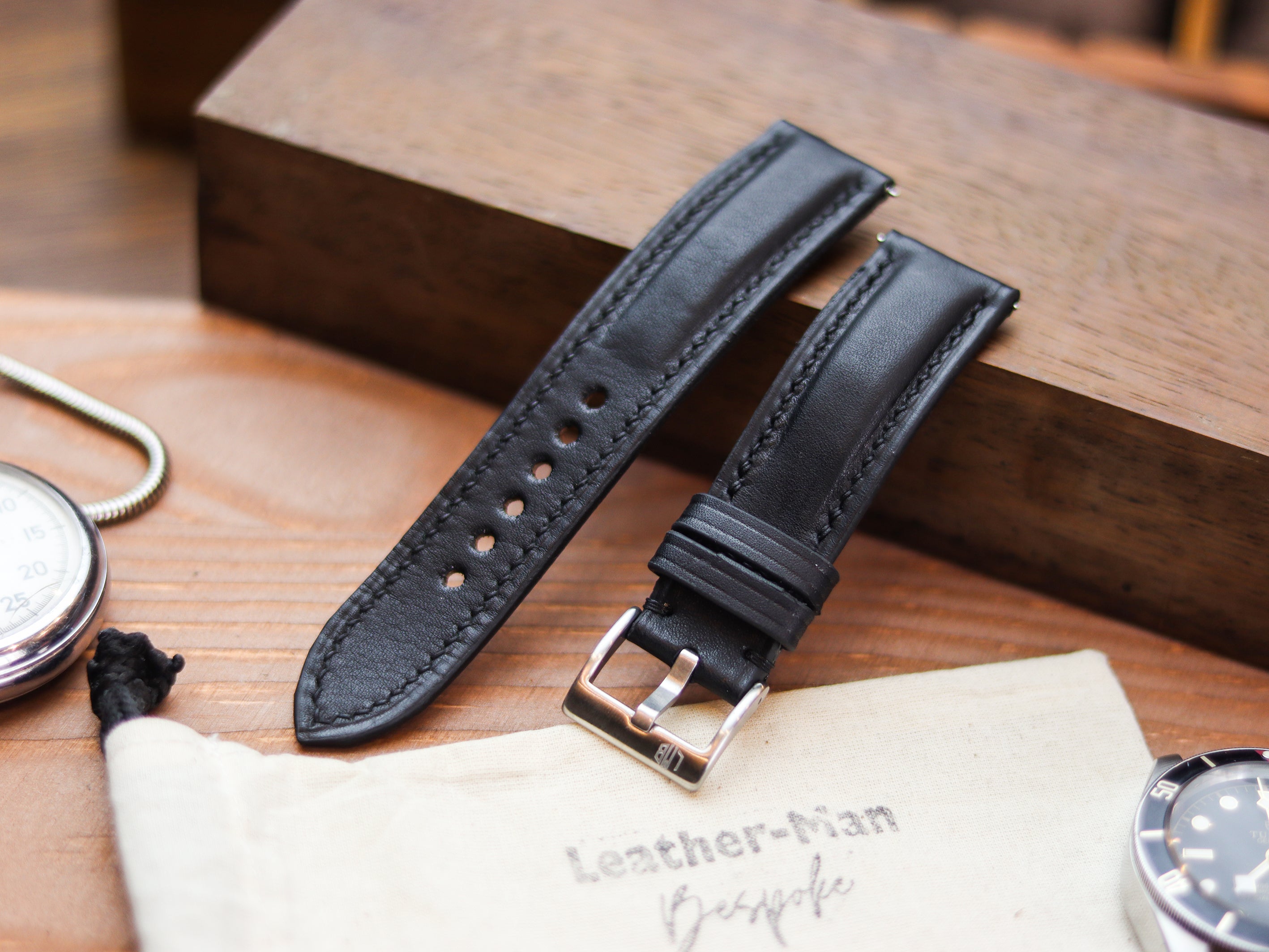 PHANTOM BLACK CALF LEATHER WATCH STRAPS - PADDED