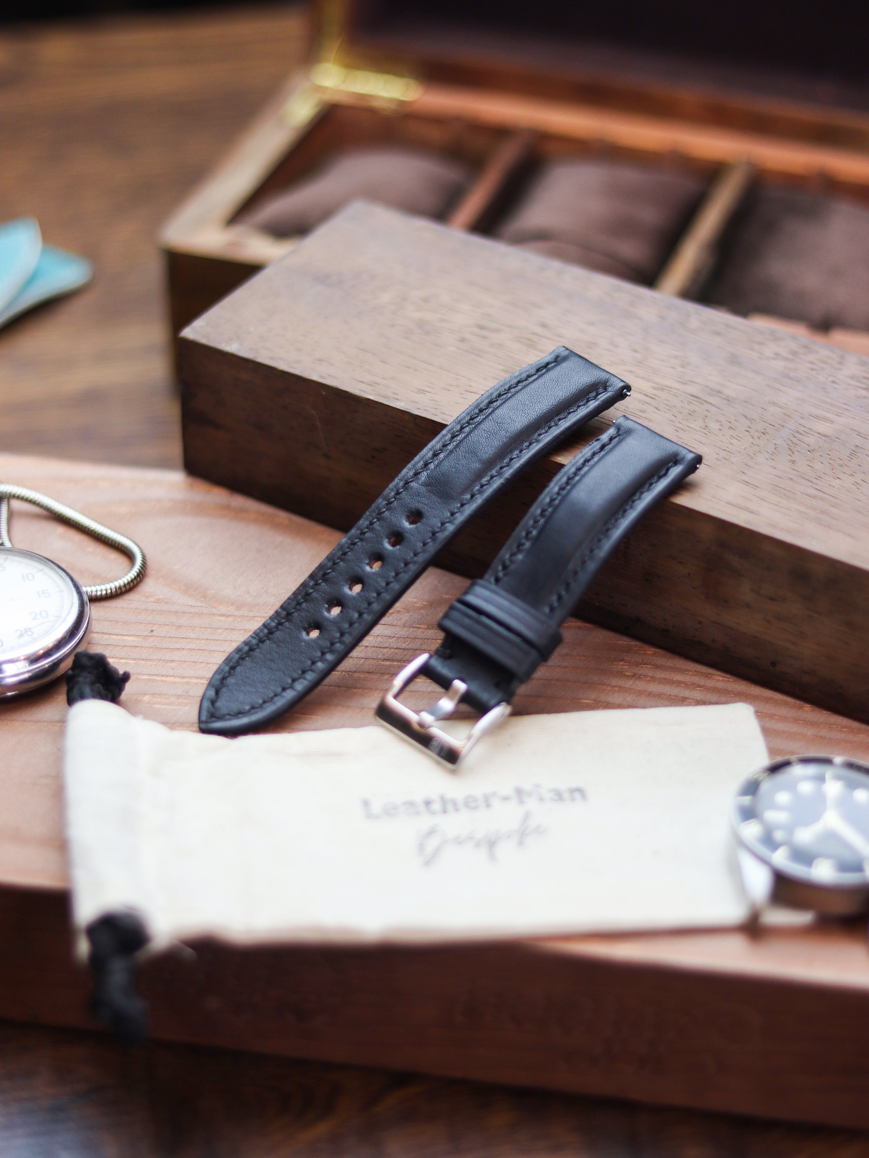 PHANTOM BLACK CALF LEATHER WATCH STRAPS - PADDED