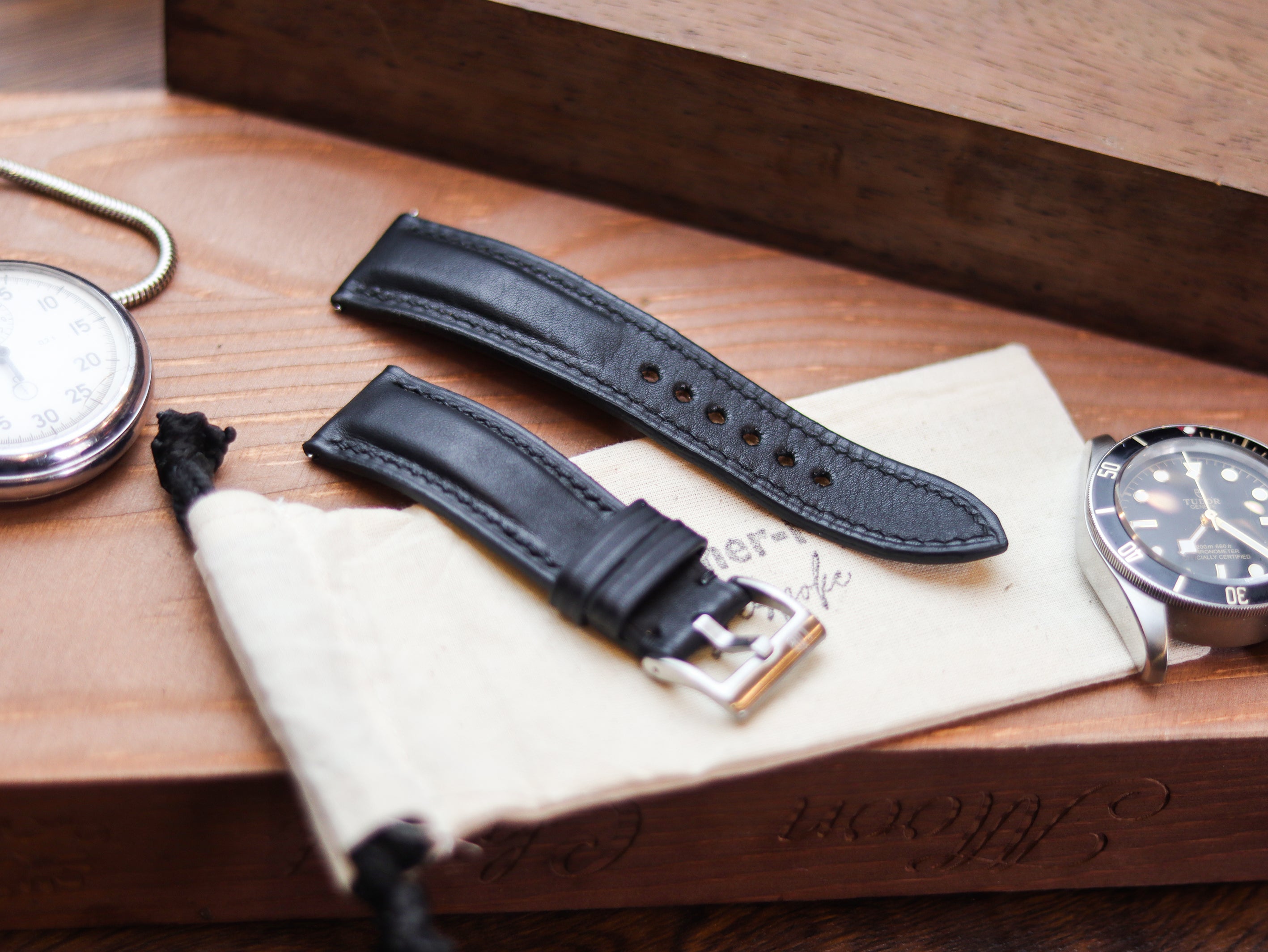 PHANTOM BLACK CALF LEATHER WATCH STRAPS - PADDED