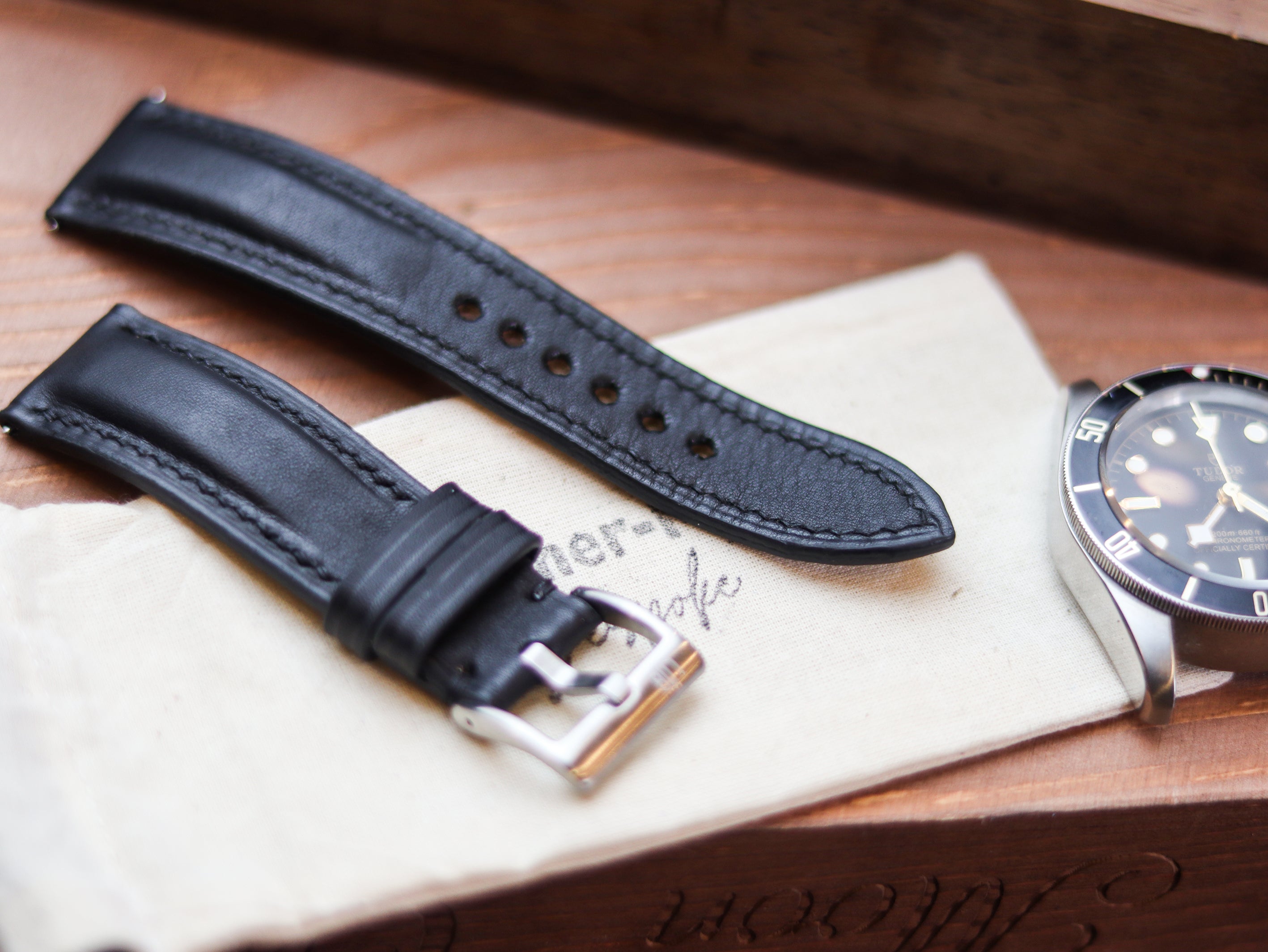 PHANTOM BLACK CALF LEATHER WATCH STRAPS - PADDED