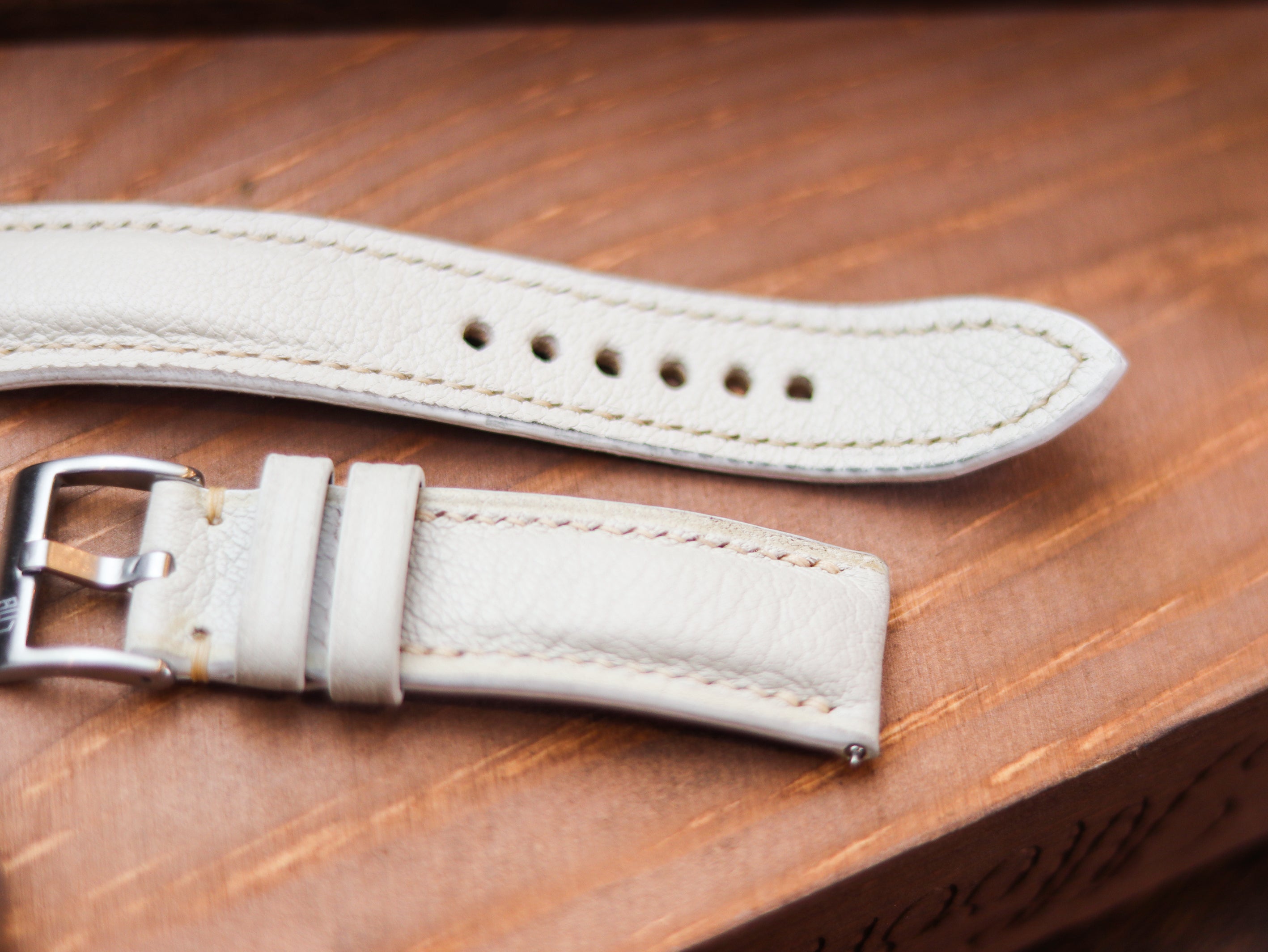 FLORAL WHITE CALF LEATHER WATCH STRAPS - PADDED