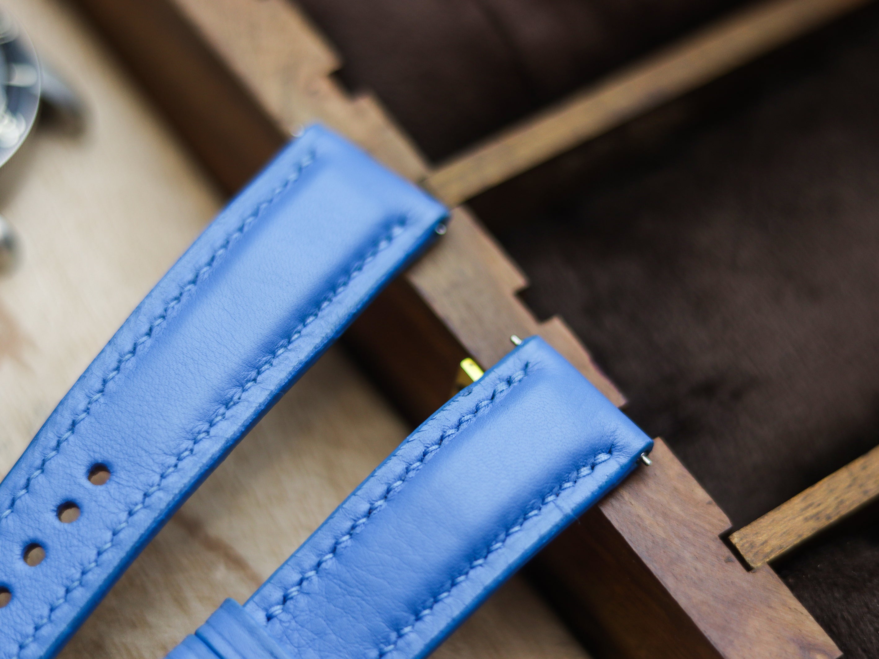 AZURE BLUE CALF LEATHER WATCH STRAPS - PADDED