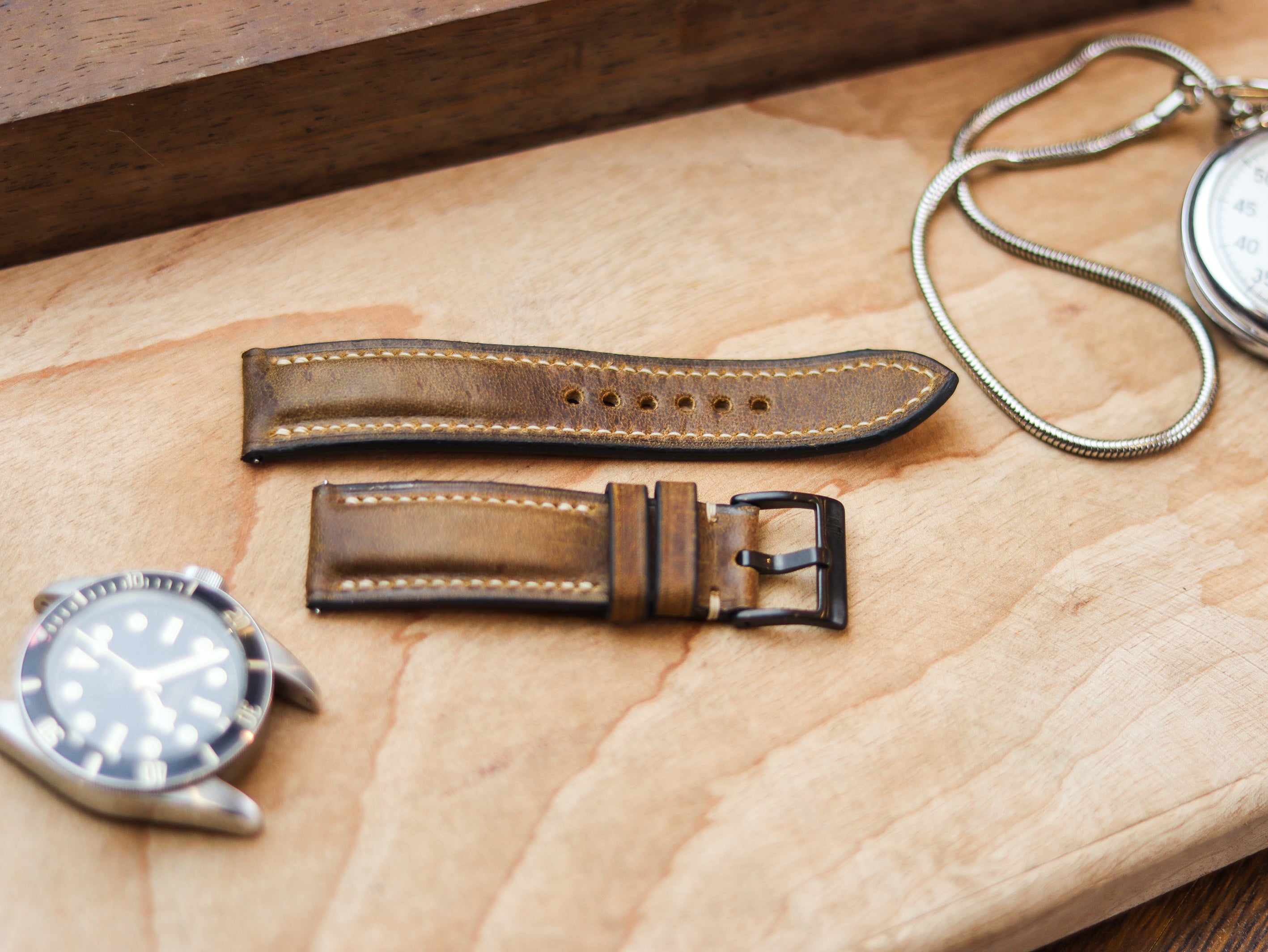 RUSSET BROWN CALF LEATHER WATCH STRAPS - PADDED