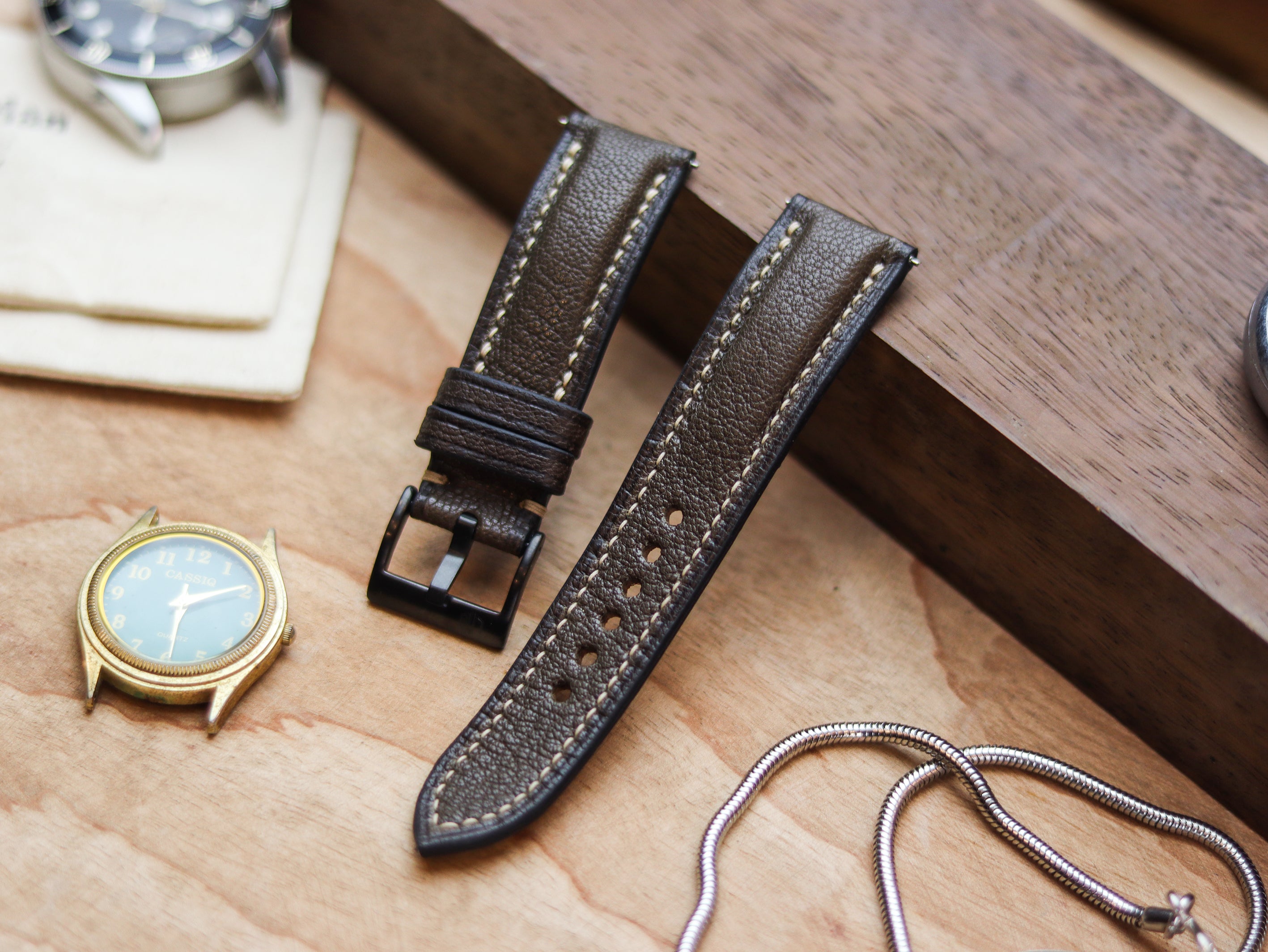 ARMY GREEN CALF LEATHER WATCH STRAPS - PADDED