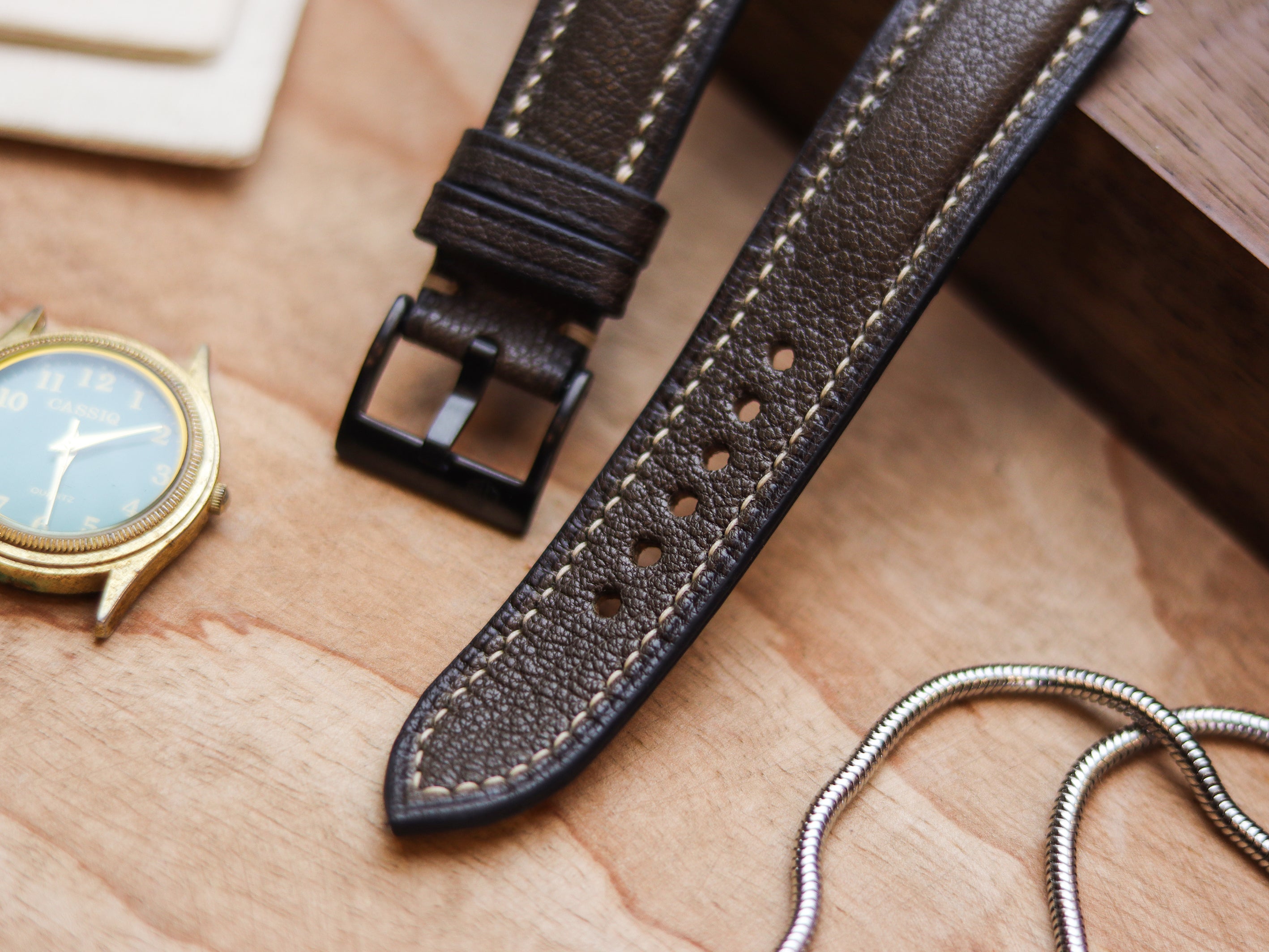 ARMY GREEN CALF LEATHER WATCH STRAPS - PADDED