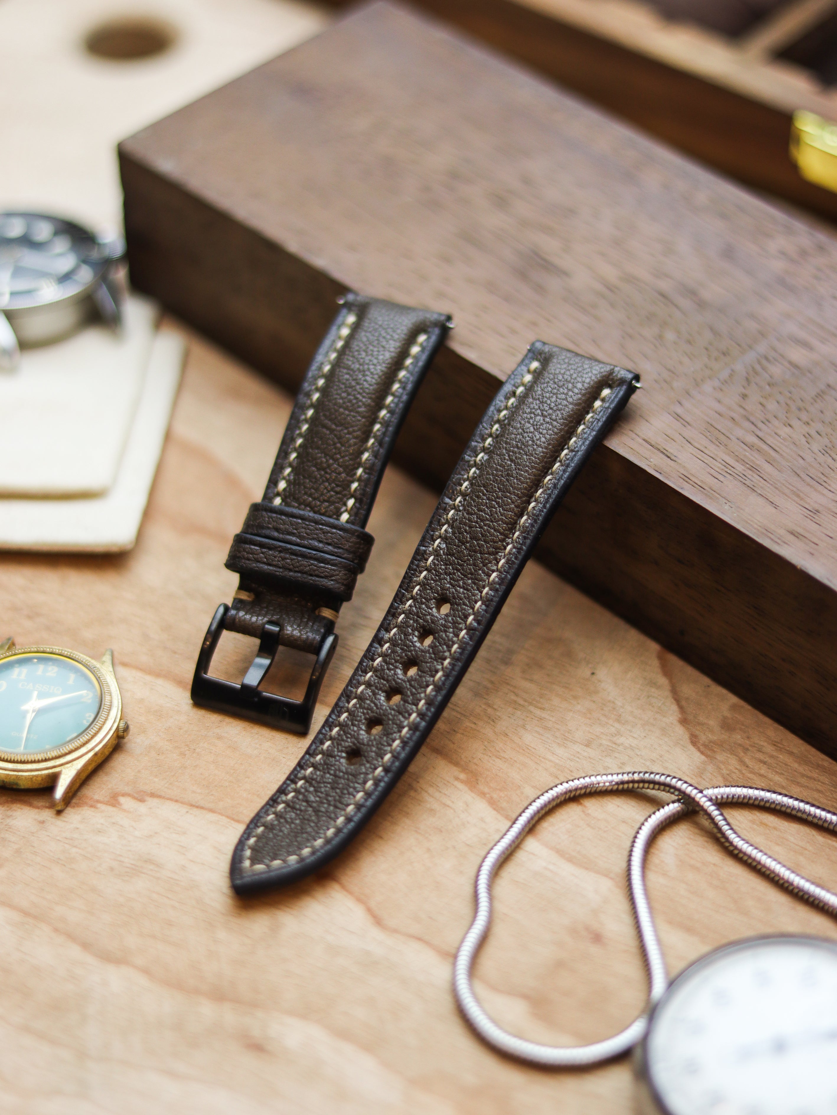 ARMY GREEN CALF LEATHER WATCH STRAPS - PADDED