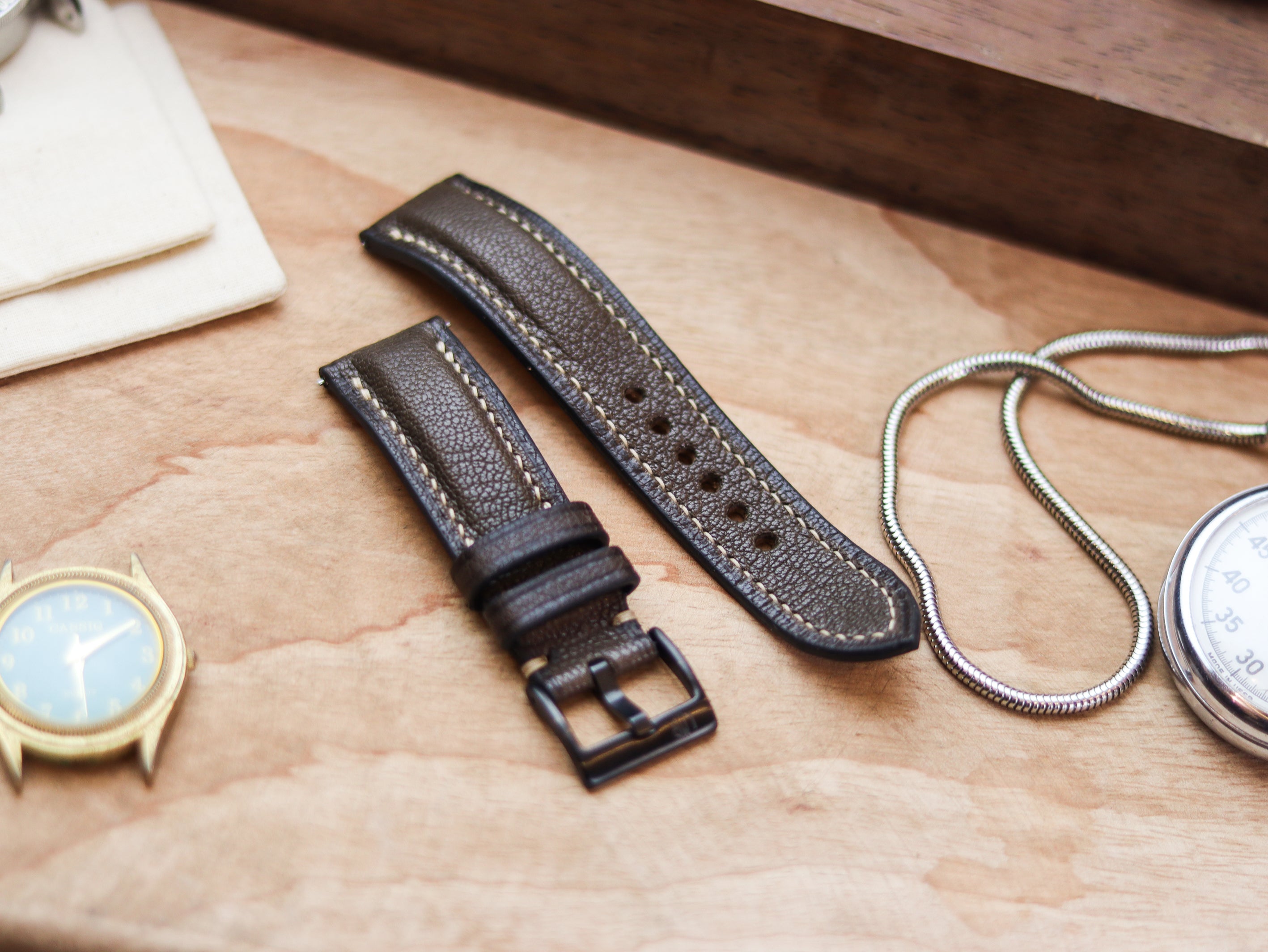 ARMY GREEN CALF LEATHER WATCH STRAPS - PADDED