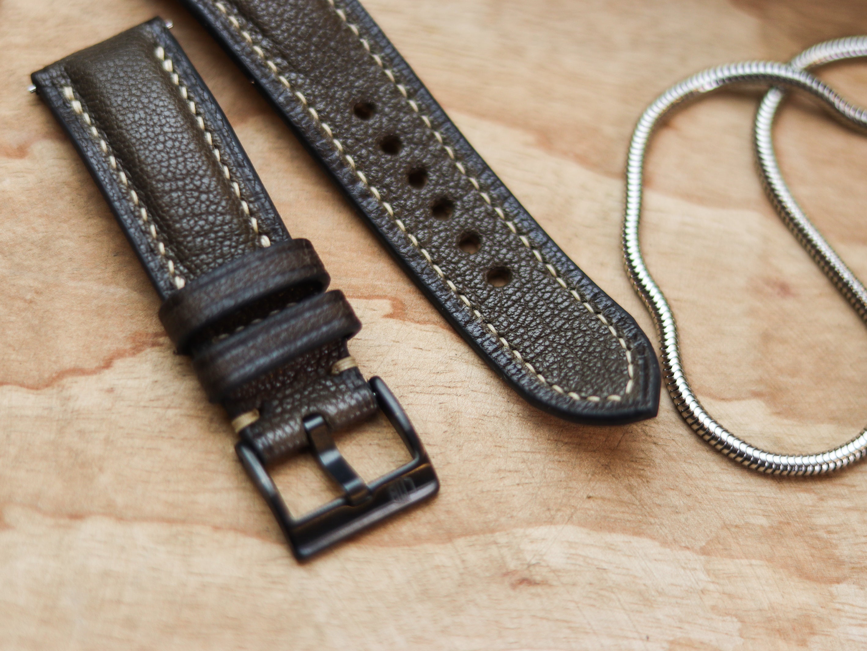 ARMY GREEN CALF LEATHER WATCH STRAPS - PADDED
