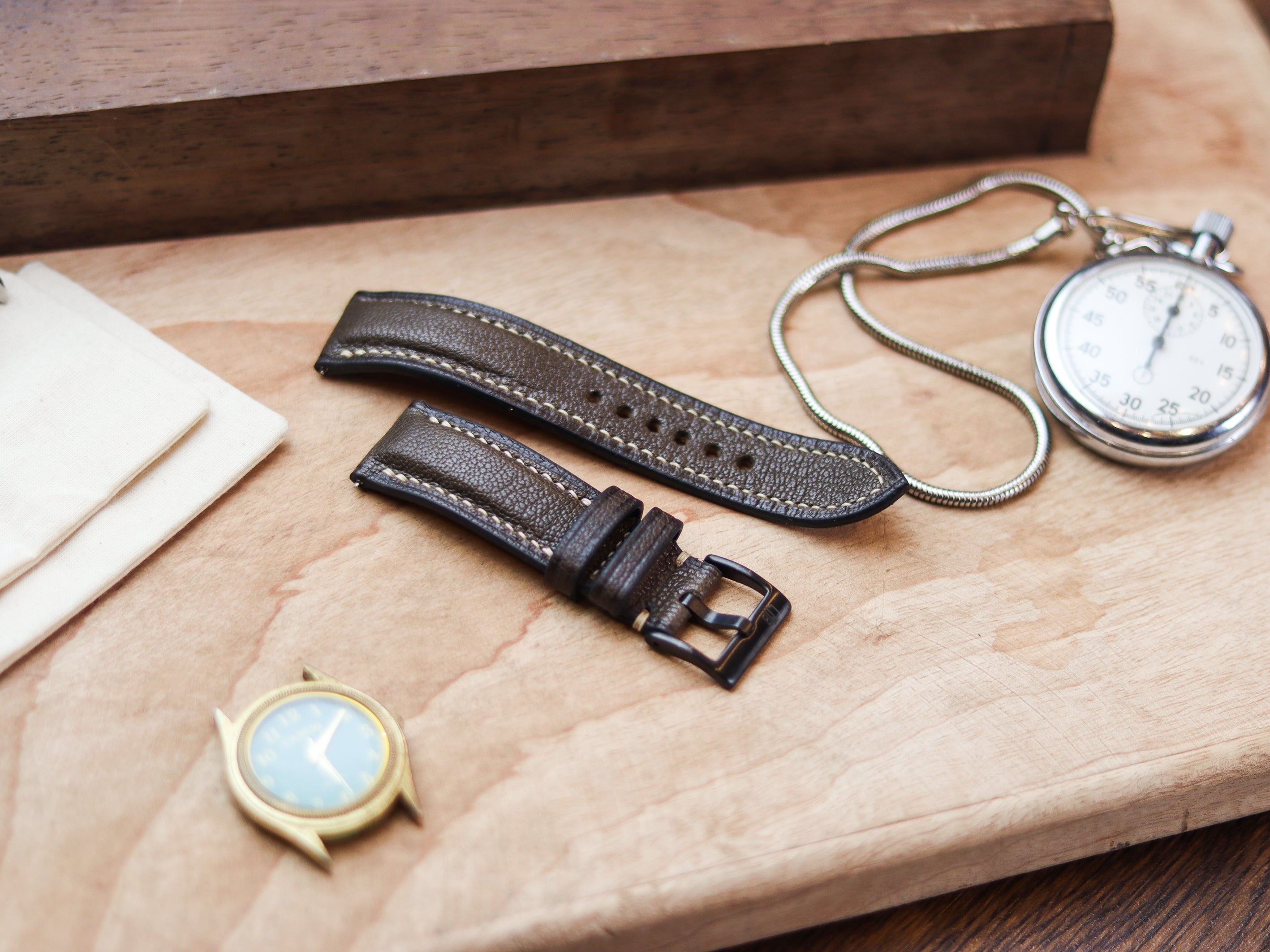 ARMY GREEN CALF LEATHER WATCH STRAPS - PADDED