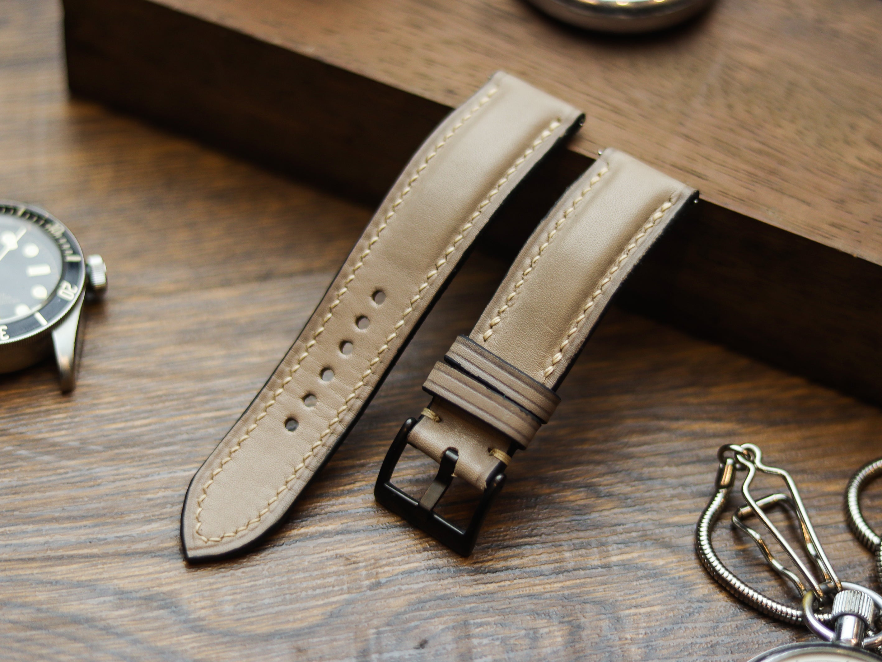 BONE GRAY CALF LEATHER WATCH STRAPS - PADDED