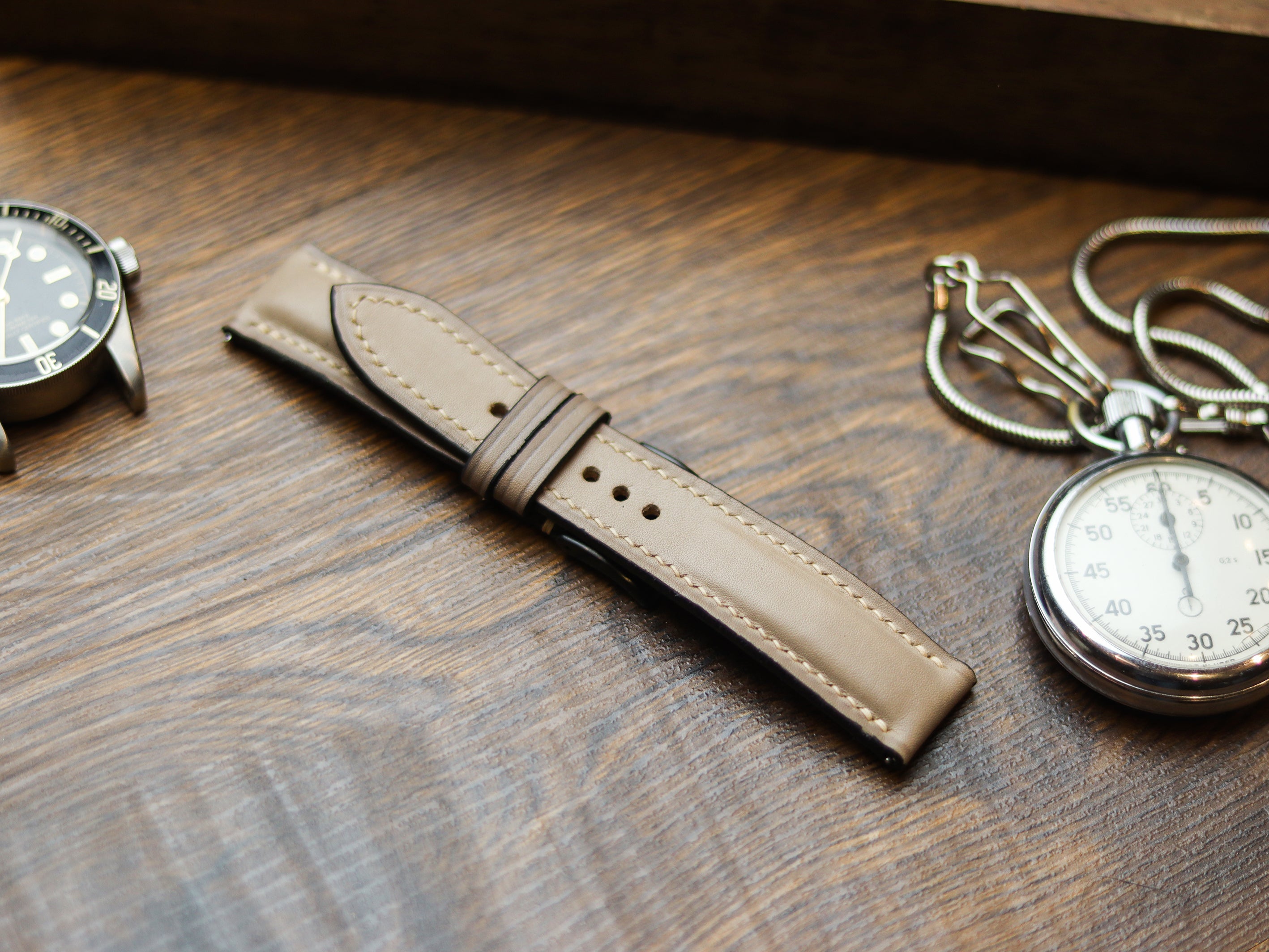 BONE GRAY CALF LEATHER WATCH STRAPS - PADDED