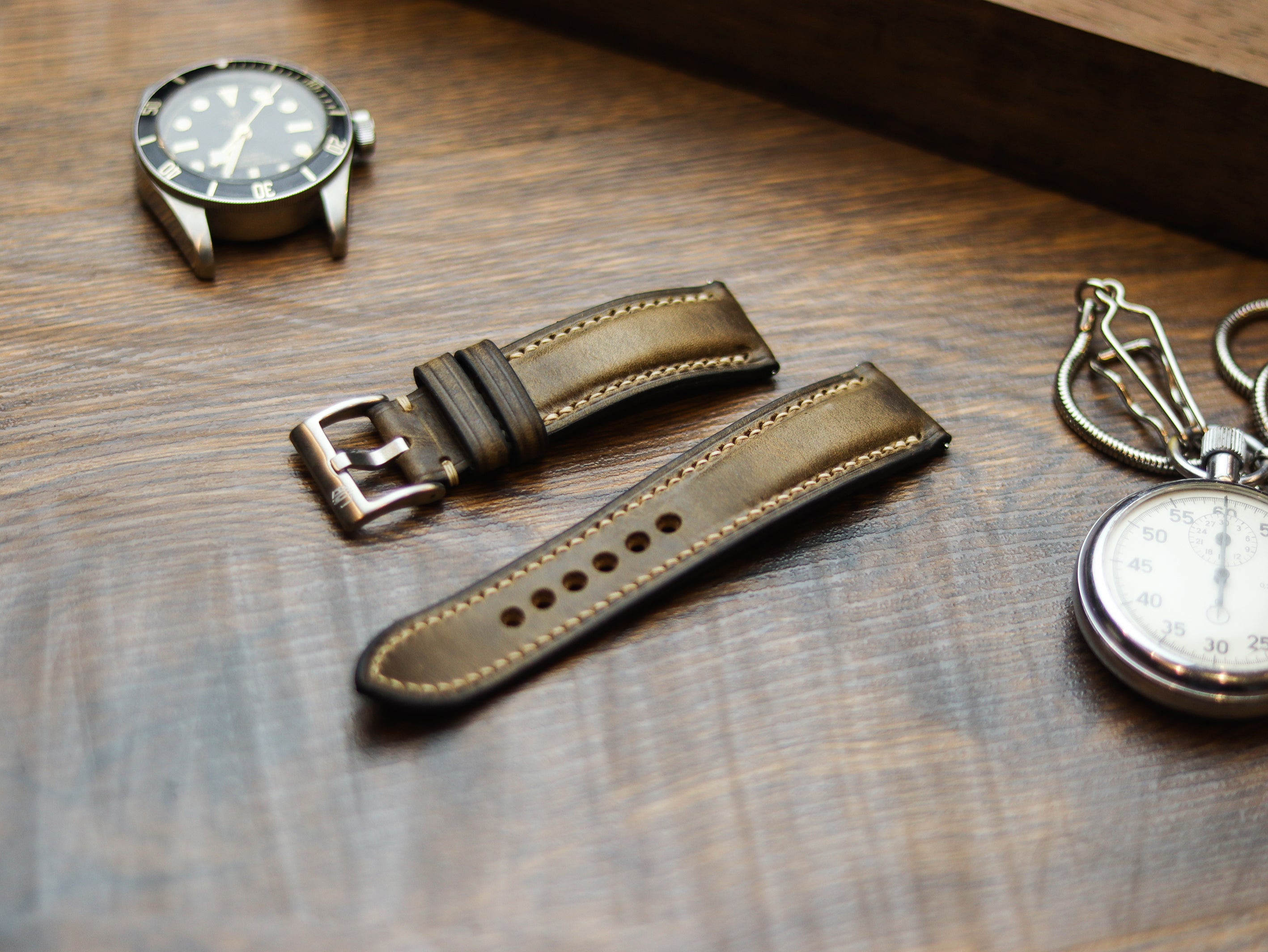 COFFEE BROWN CALF LEATHER WATCH STRAPS - PADDED