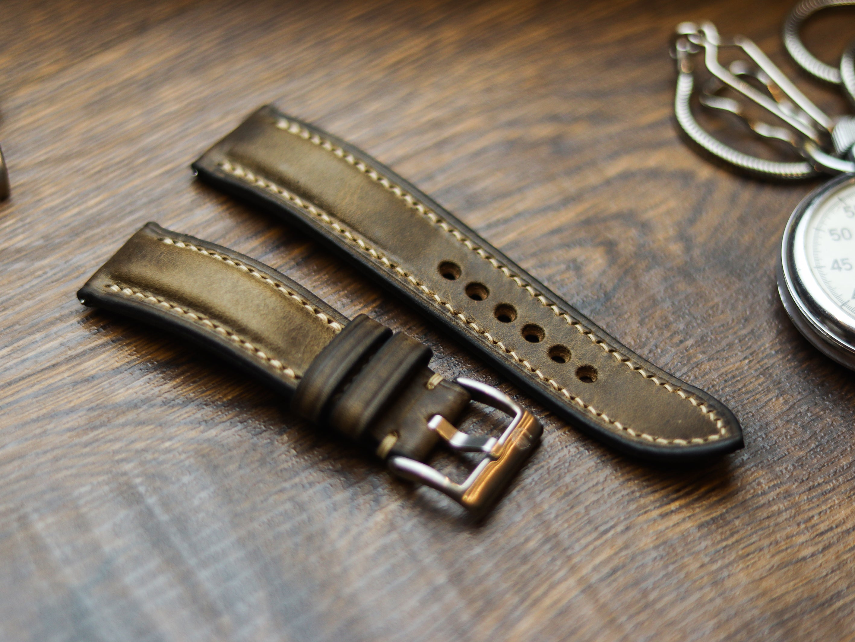 COFFEE BROWN CALF LEATHER WATCH STRAPS - PADDED