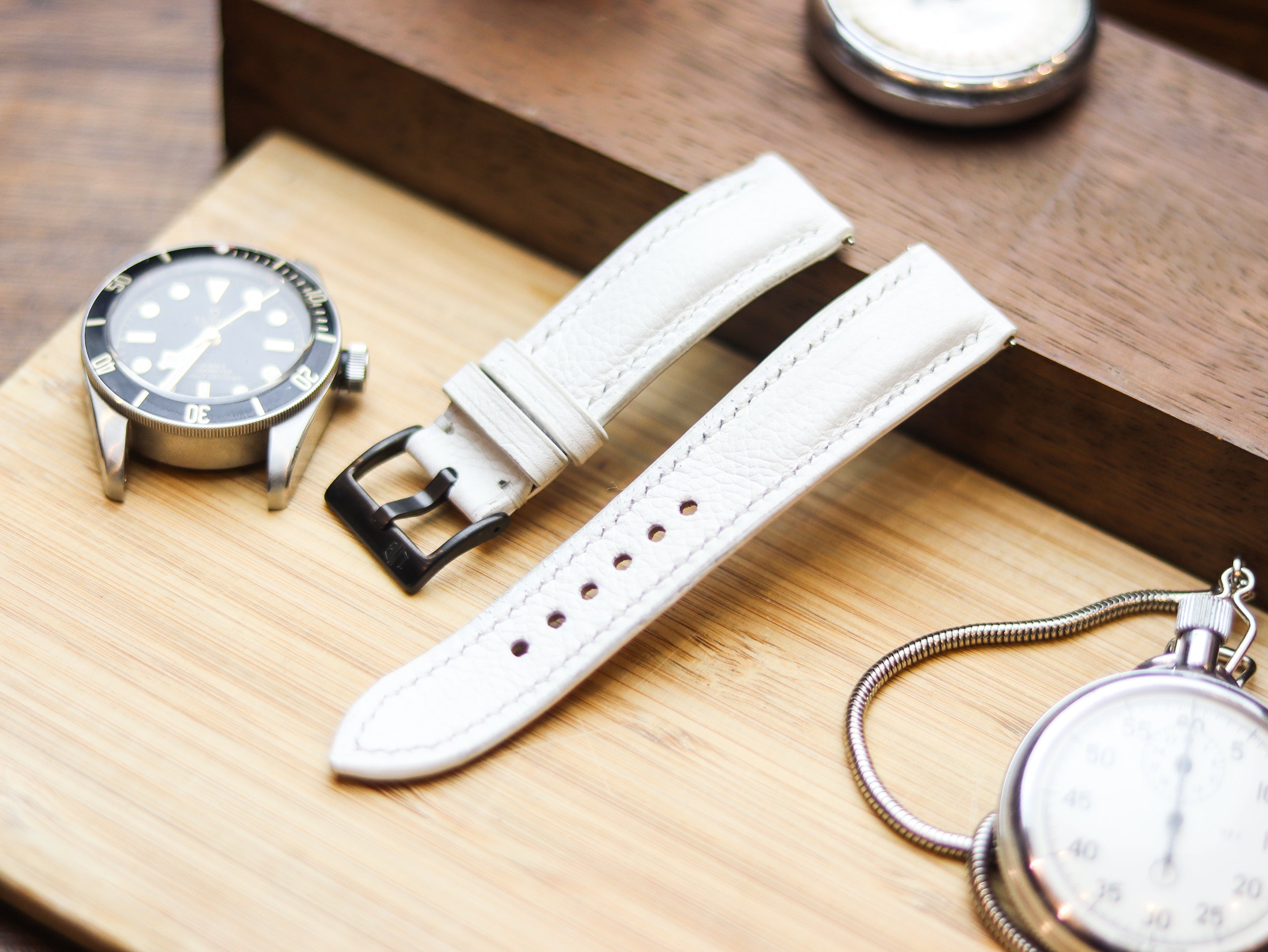 PURE WHITE CALF LEATHER WATCH STRAPS - PADDED