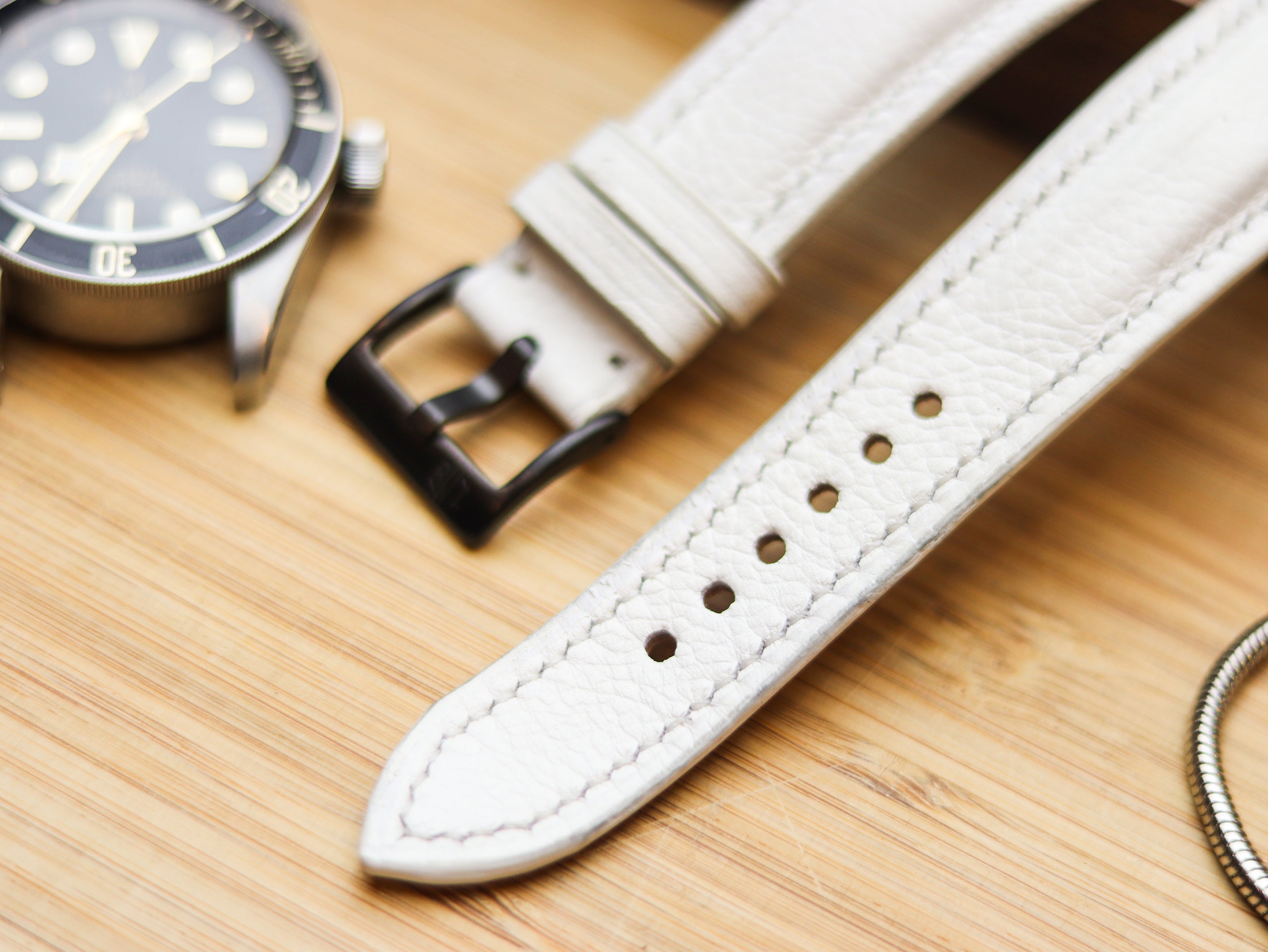 PURE WHITE CALF LEATHER WATCH STRAPS - PADDED