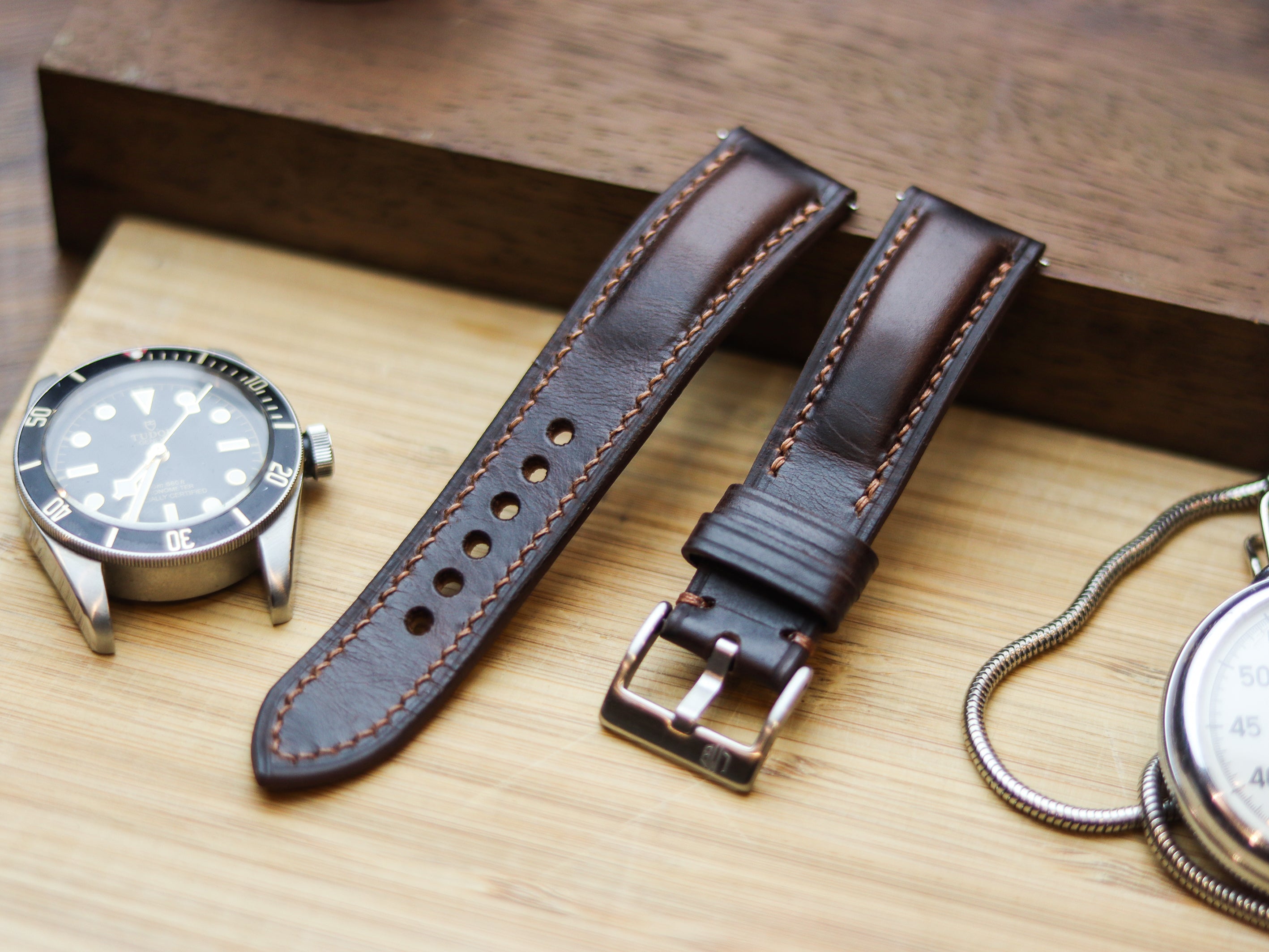 CHOCOLATE BROWN CALF LEATHER WATCH STRAPS - PADDED (Copy)