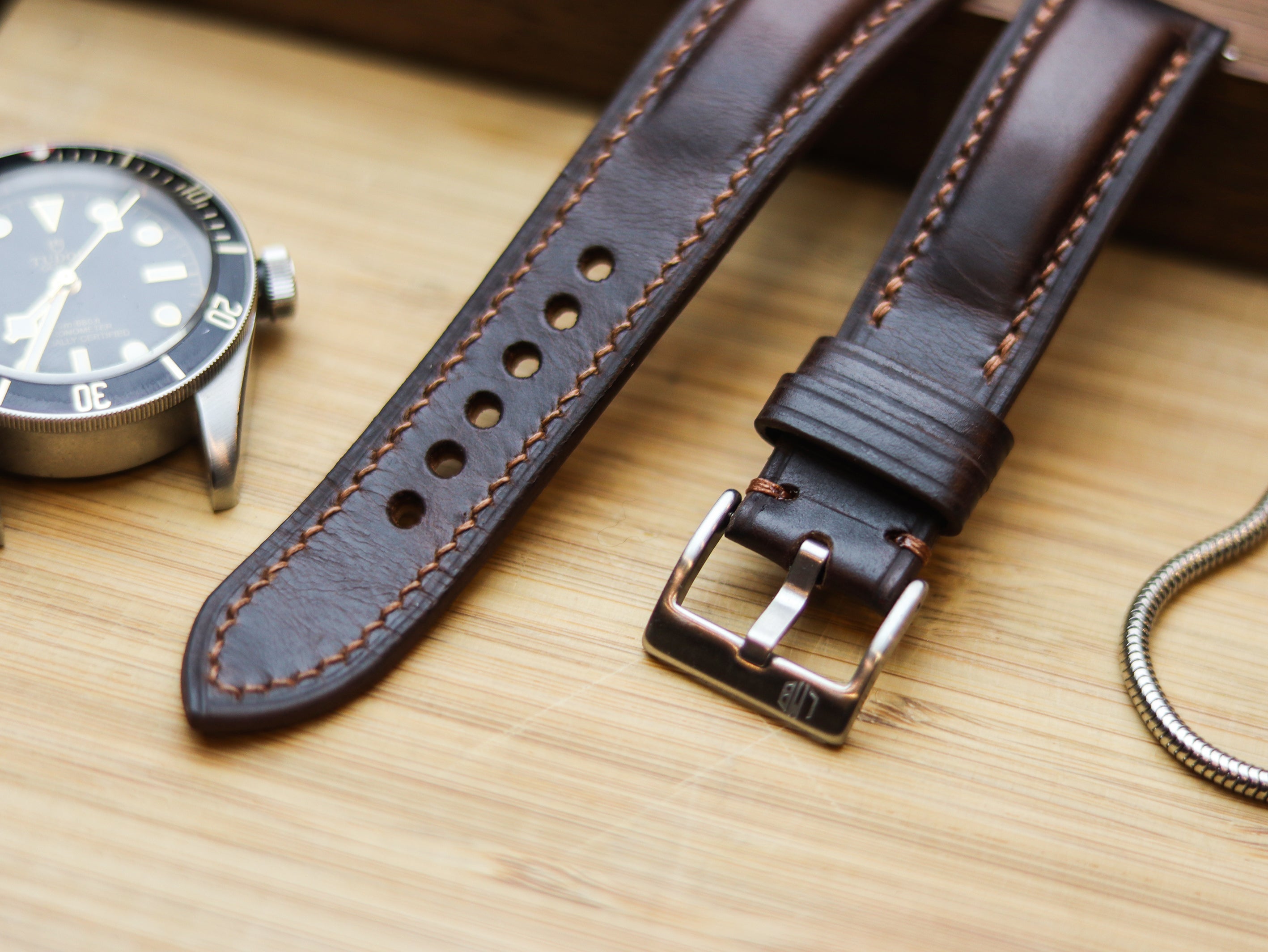 CHOCOLATE BROWN CALF LEATHER WATCH STRAPS - PADDED (Copy)