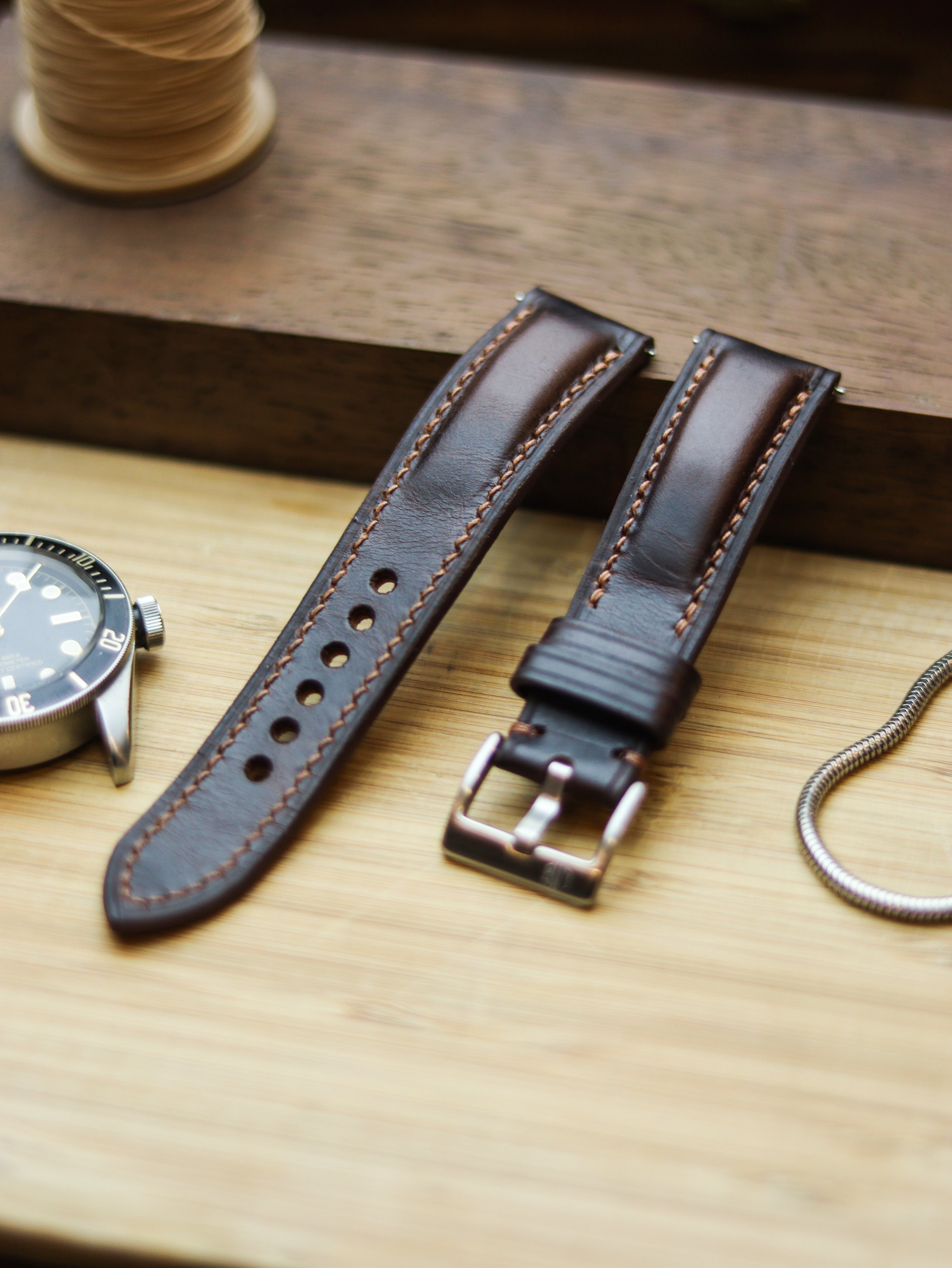CHOCOLATE BROWN CALF LEATHER WATCH STRAPS - PADDED (Copy)