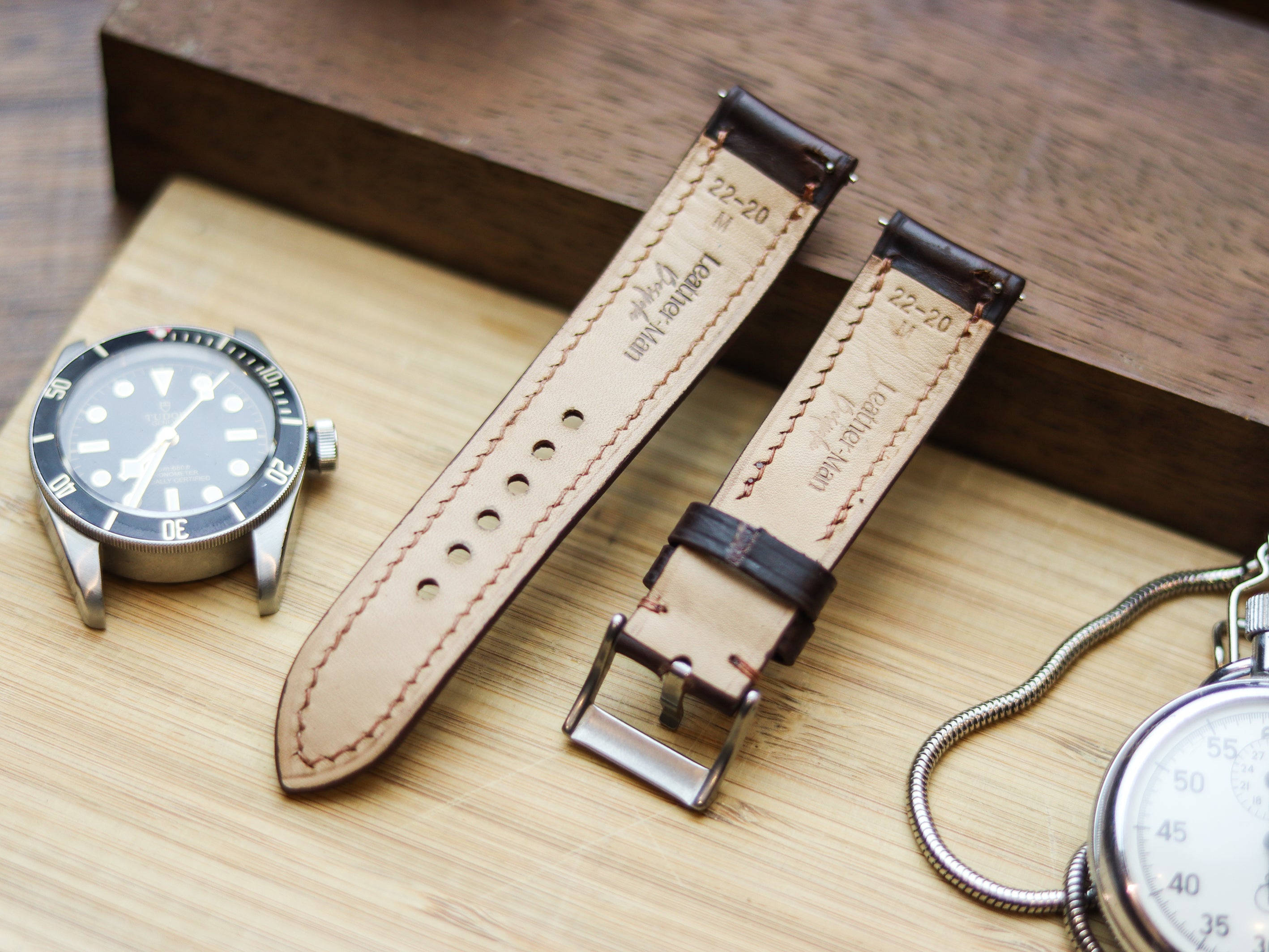 CHOCOLATE BROWN CALF LEATHER WATCH STRAPS - PADDED (Copy)