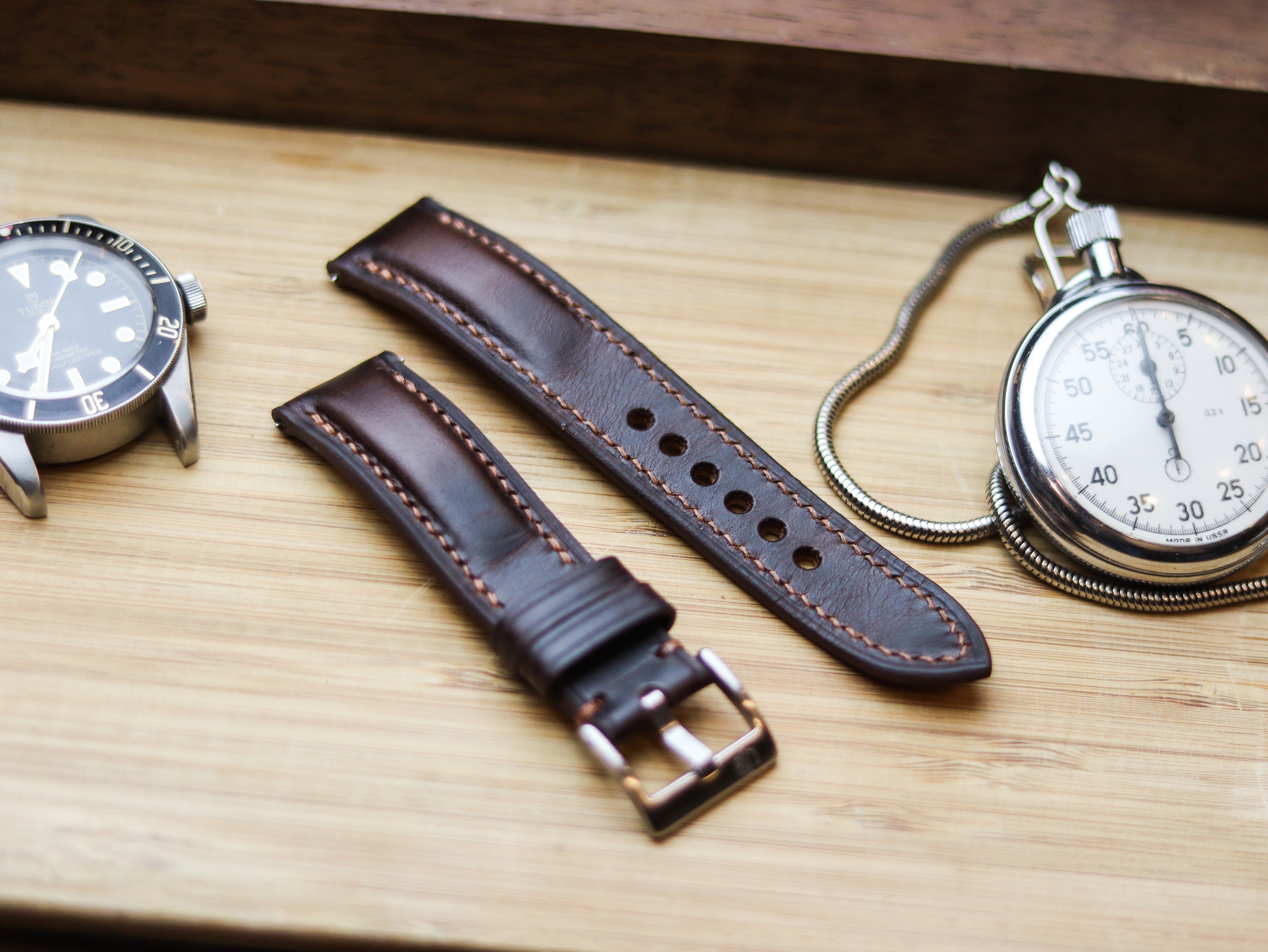 CHOCOLATE BROWN CALF LEATHER WATCH STRAPS - PADDED (Copy)