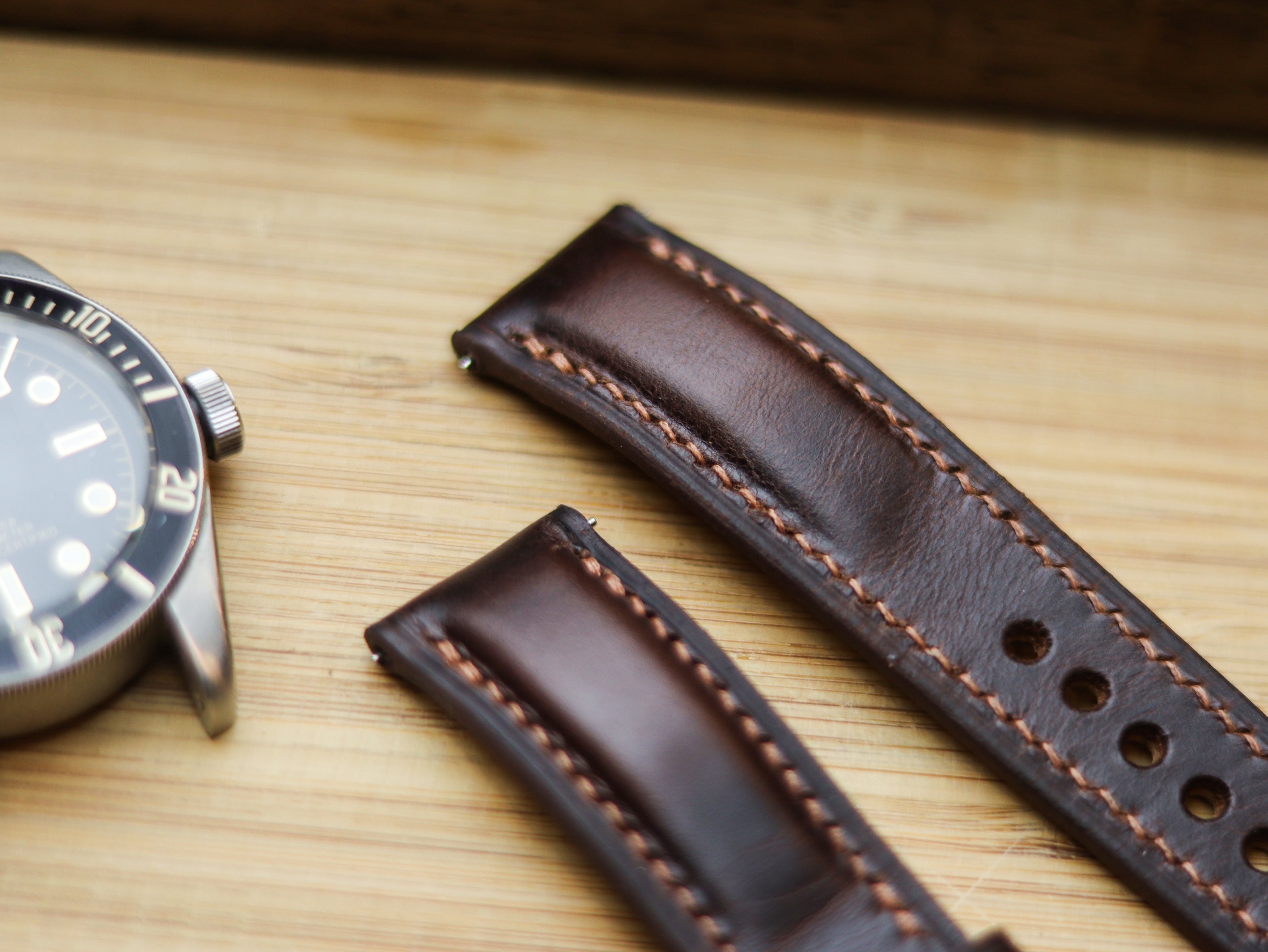 CHOCOLATE BROWN CALF LEATHER WATCH STRAPS - PADDED (Copy)