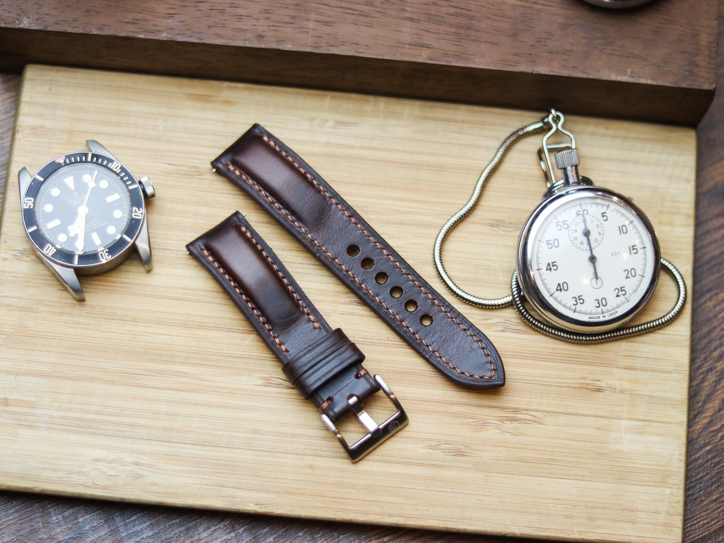 CHOCOLATE BROWN CALF LEATHER WATCH STRAPS - PADDED (Copy)