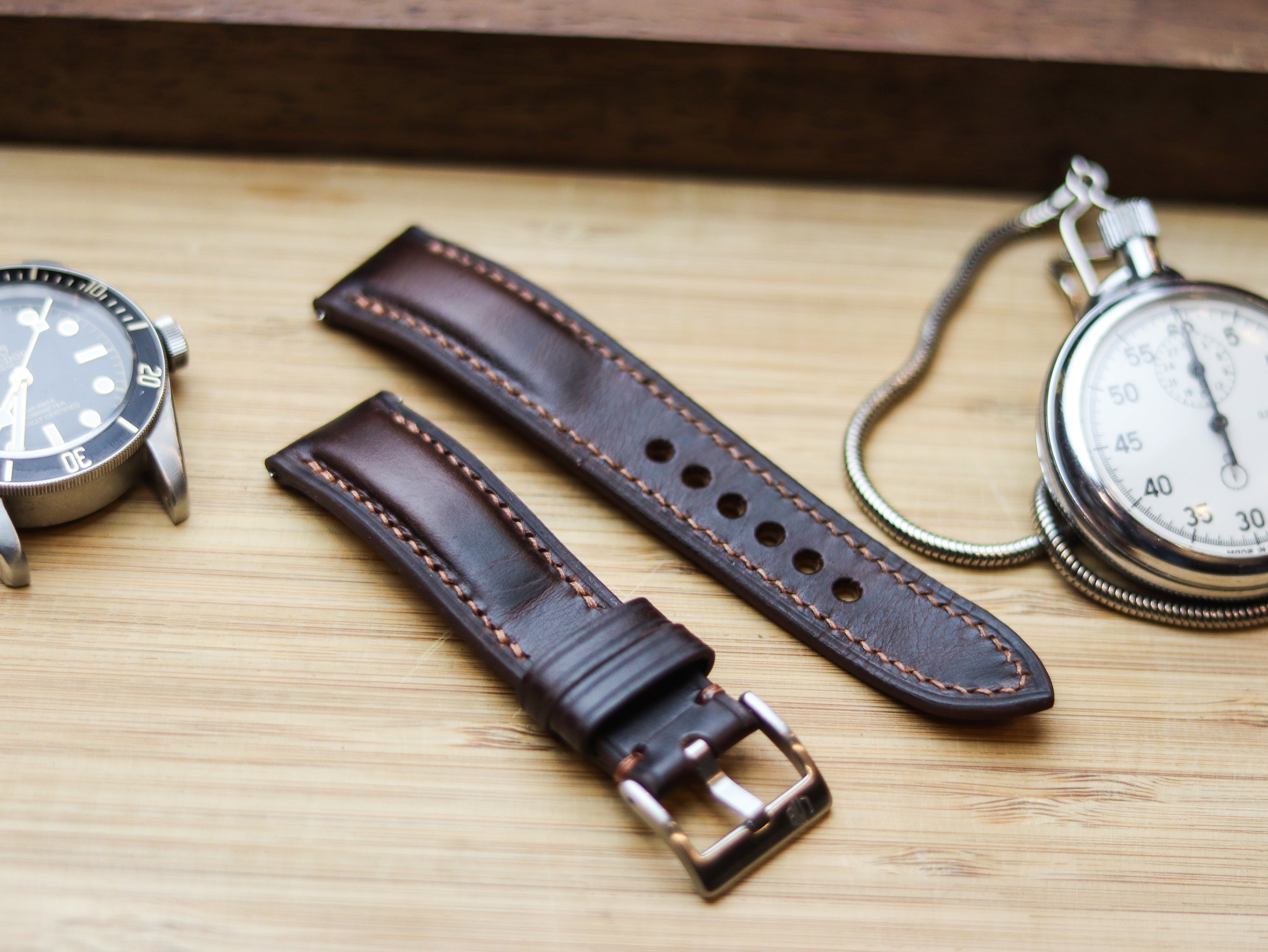 CHOCOLATE BROWN CALF LEATHER WATCH STRAPS - PADDED (Copy)