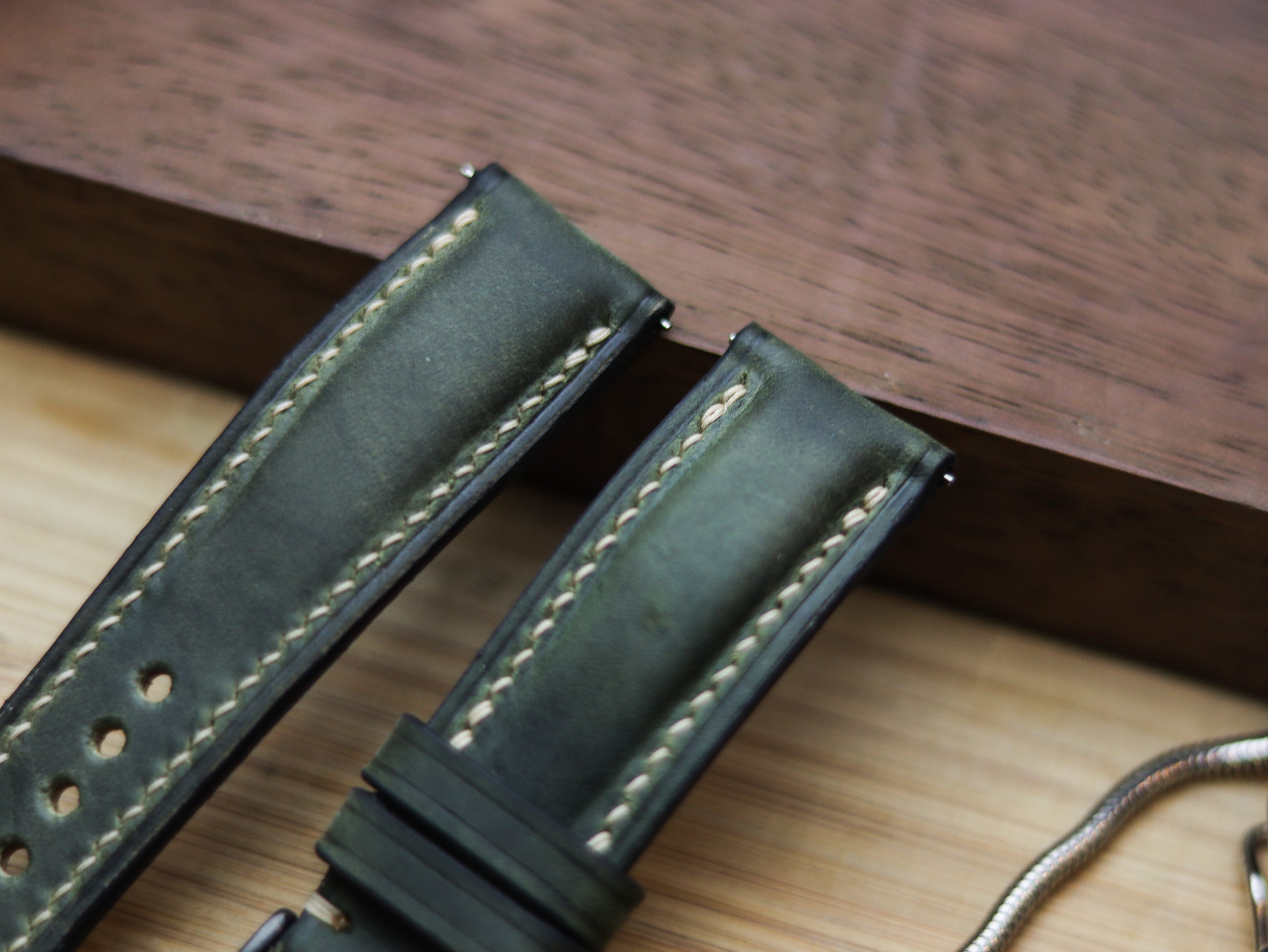 BASIL GREEN CALF LEATHER WATCH STRAPS - PADDED
