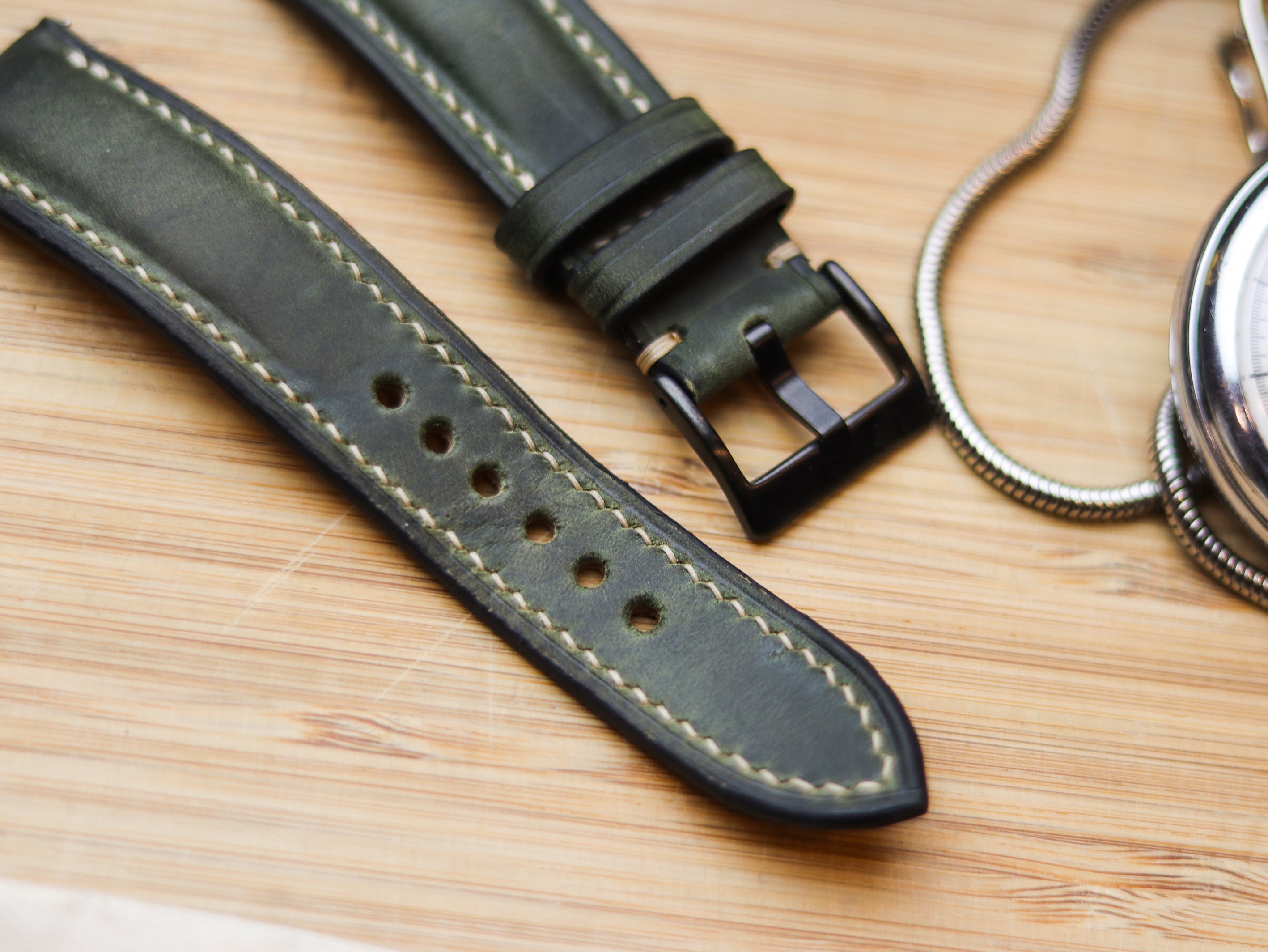 BASIL GREEN CALF LEATHER WATCH STRAPS - PADDED