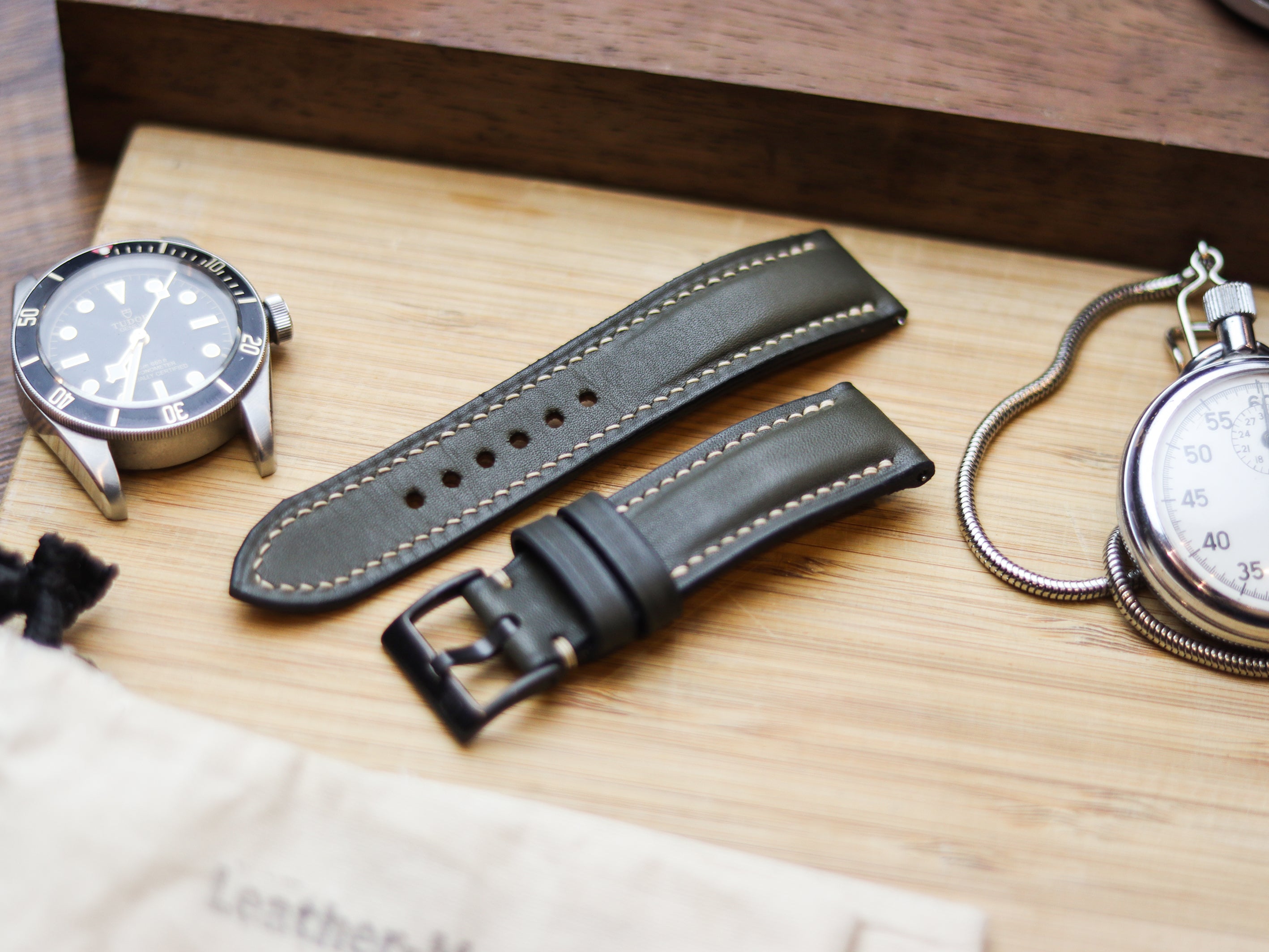 UNIFORM GREEN CALF LEATHER WATCH STRAPS - PADDED