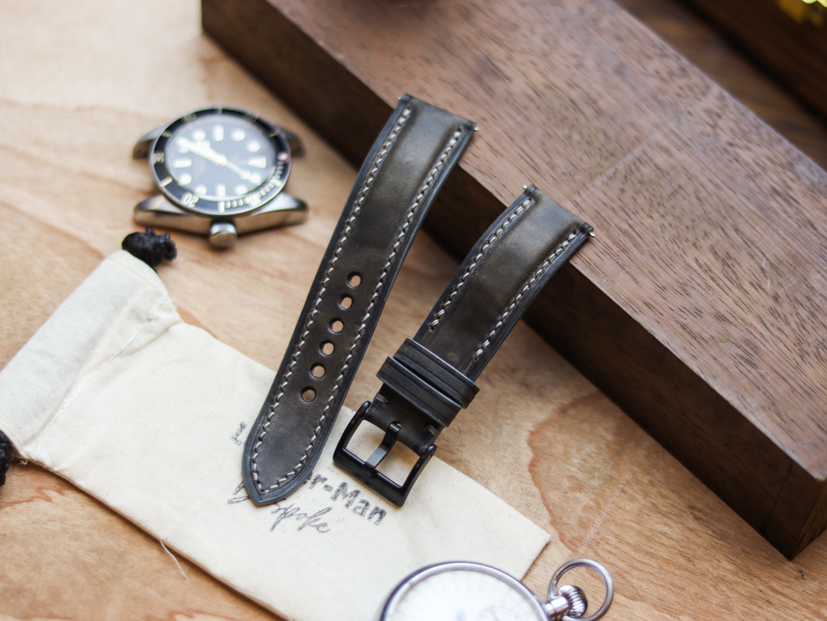 MIDNIGHT GRAY CALF LEATHER WATCH STRAPS - PADDED