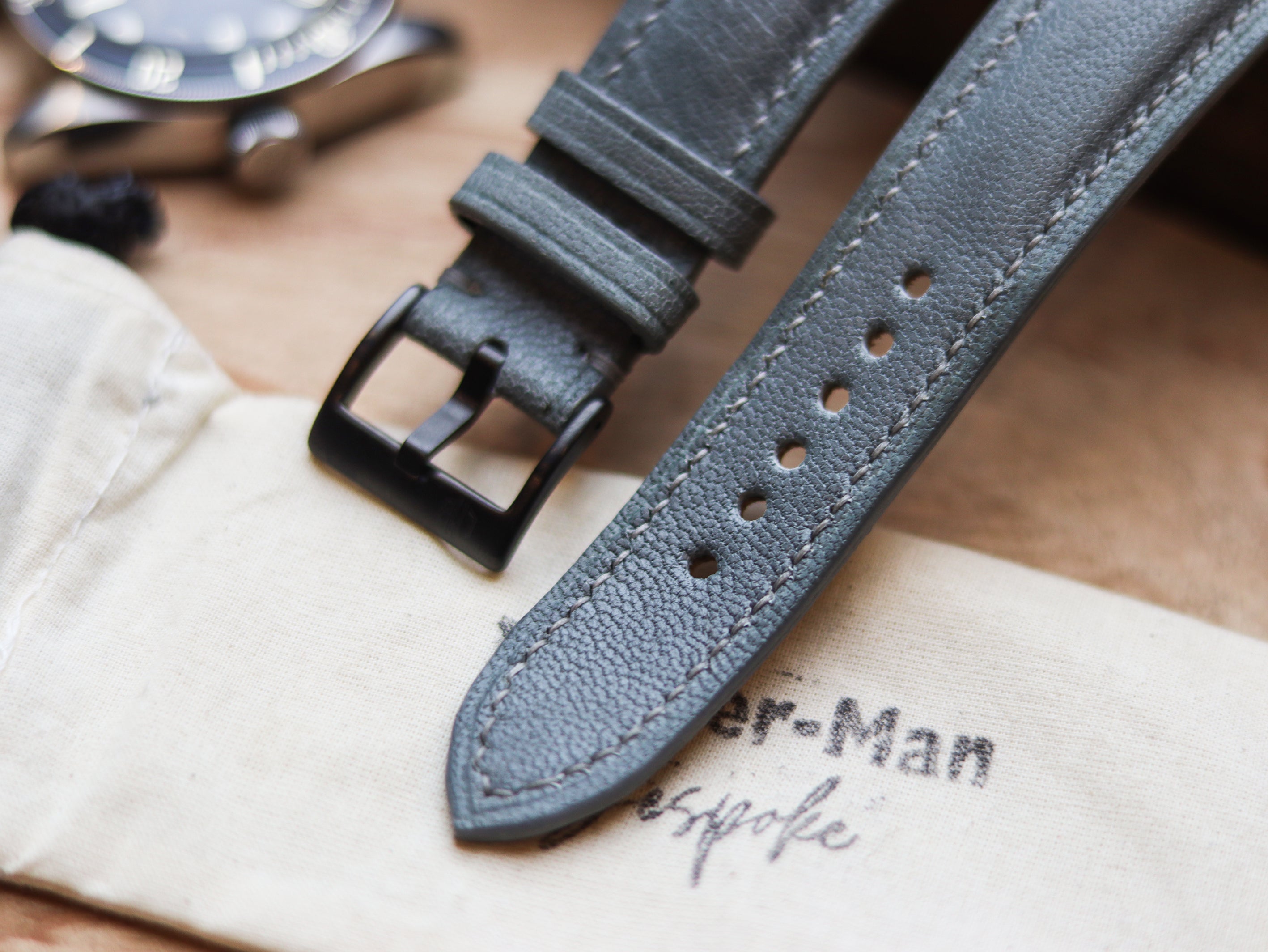 CHROME GRAY CALF LEATHER WATCH STRAPS - PADDED