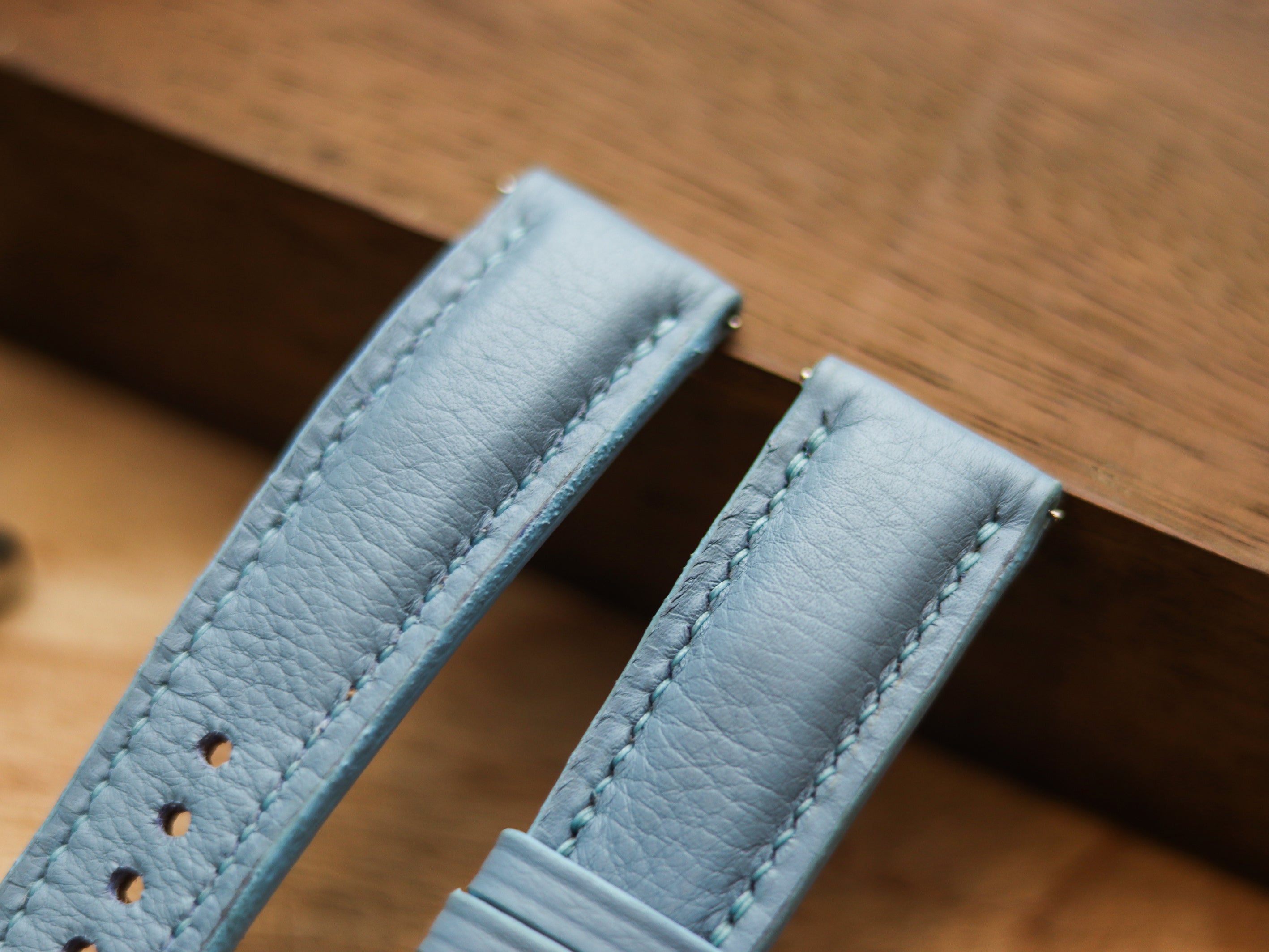 ICE BLUE CALF LEATHER WATCH STRAPS - PADDED